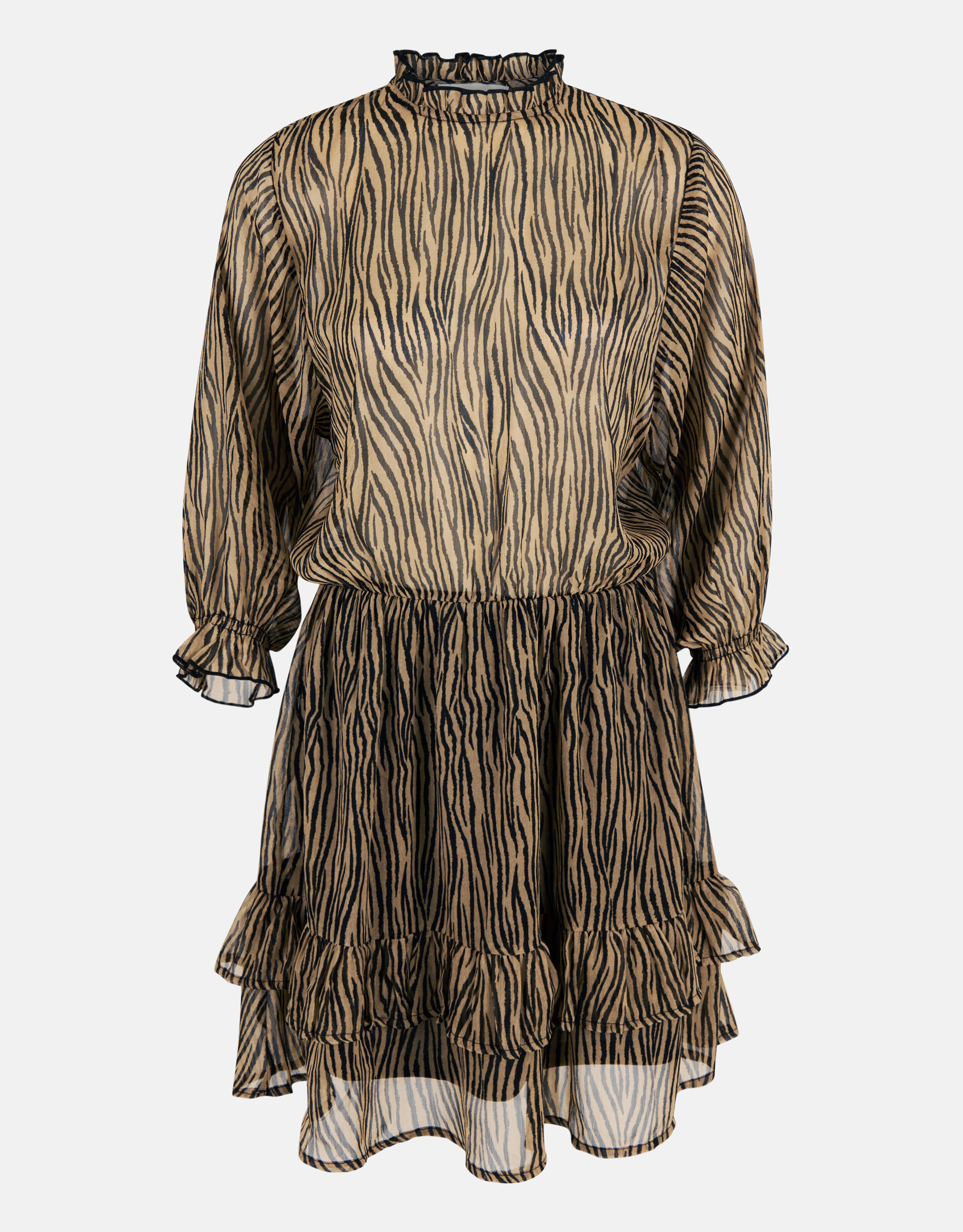 Printed Chiffon Jurk Zwart/Bruin SHOEBY WOMEN