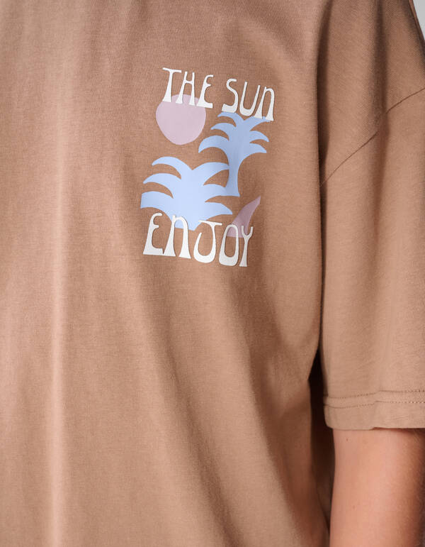Oversized Sun Artwork T-shirt Lichtbruin SHOEBY BOYS