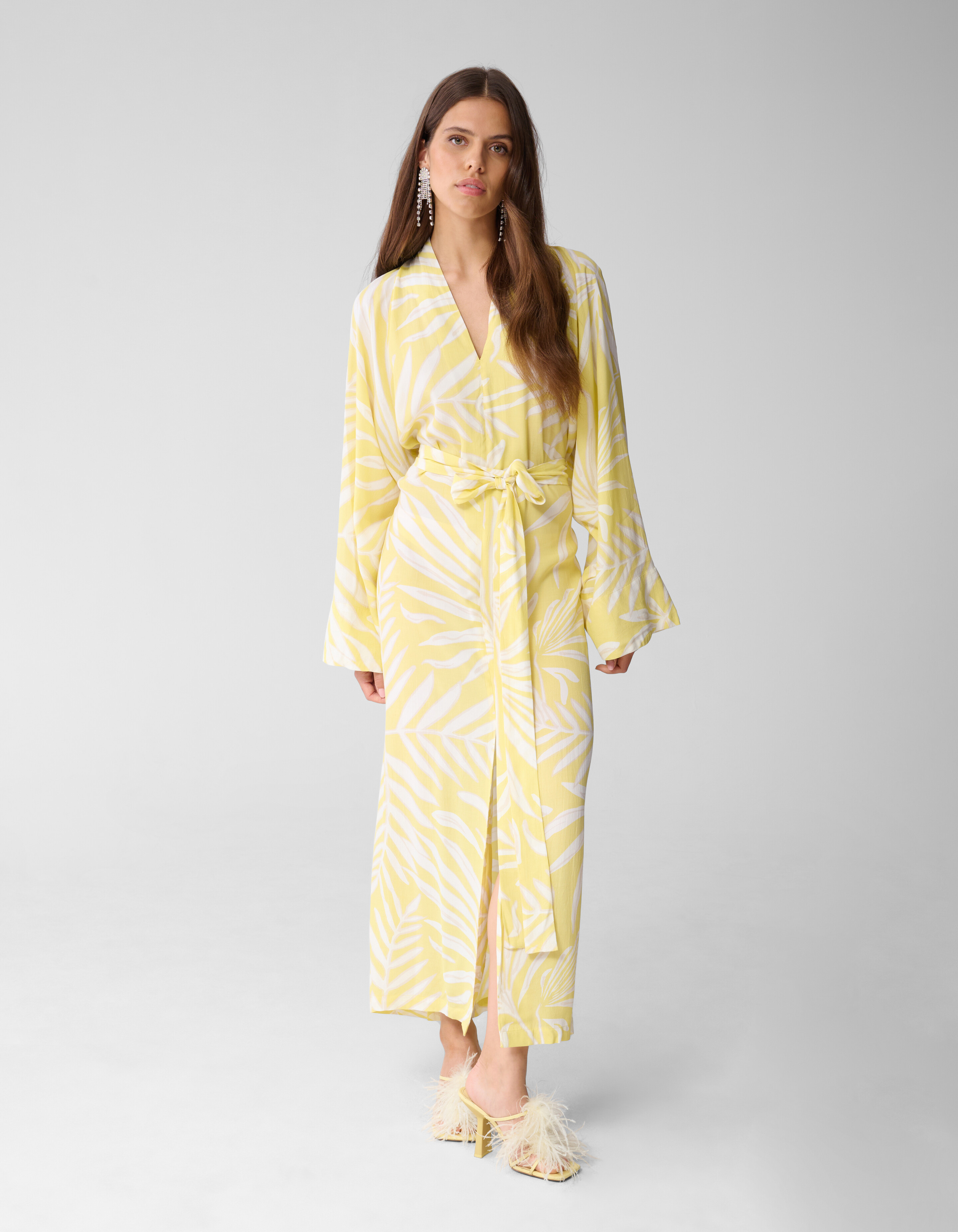 Printed Kimono Maxi Jurk Lichtgeel SHOEBY WOMEN