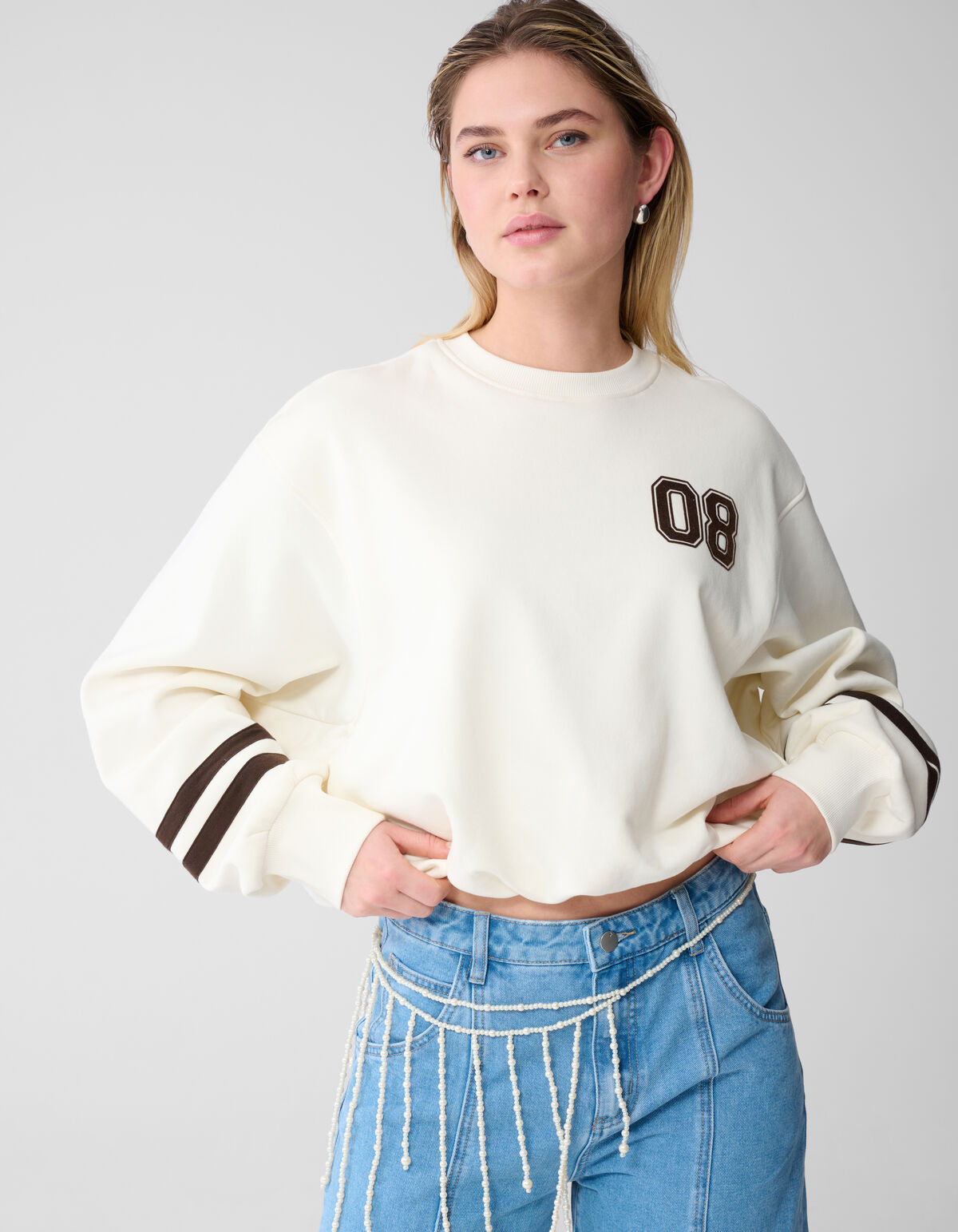 Varsity Cord Sweater Gebroken Wit SHOEBY WOMEN