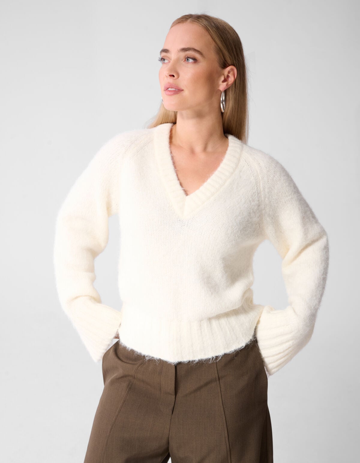 Oversized V-hals Gebreide Trui Wit SHOEBY WOMEN