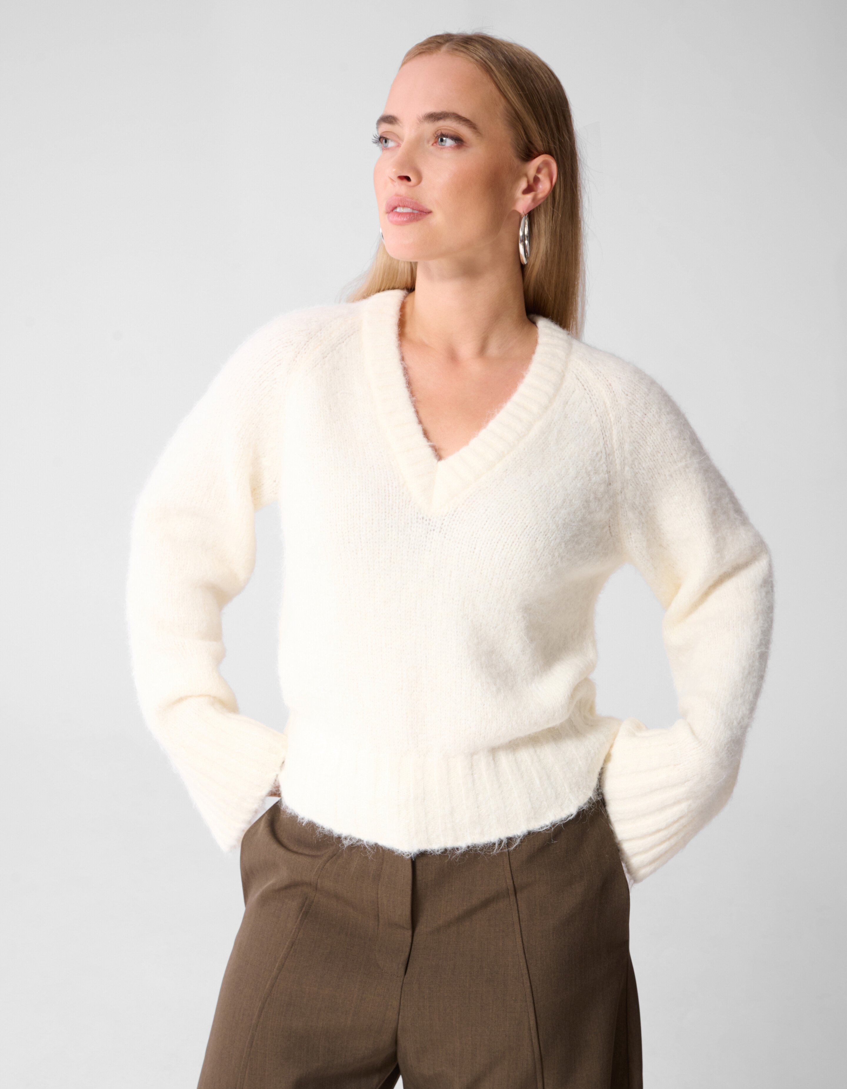 Oversized V-hals Gebreide Trui Wit SHOEBY WOMEN