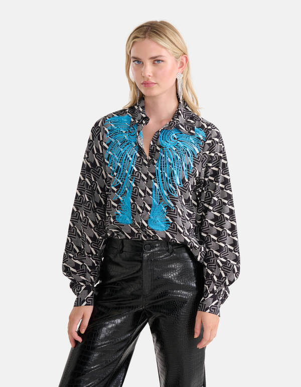 Embroidery Blouse Zwart/Wit SHOEBY WOMEN