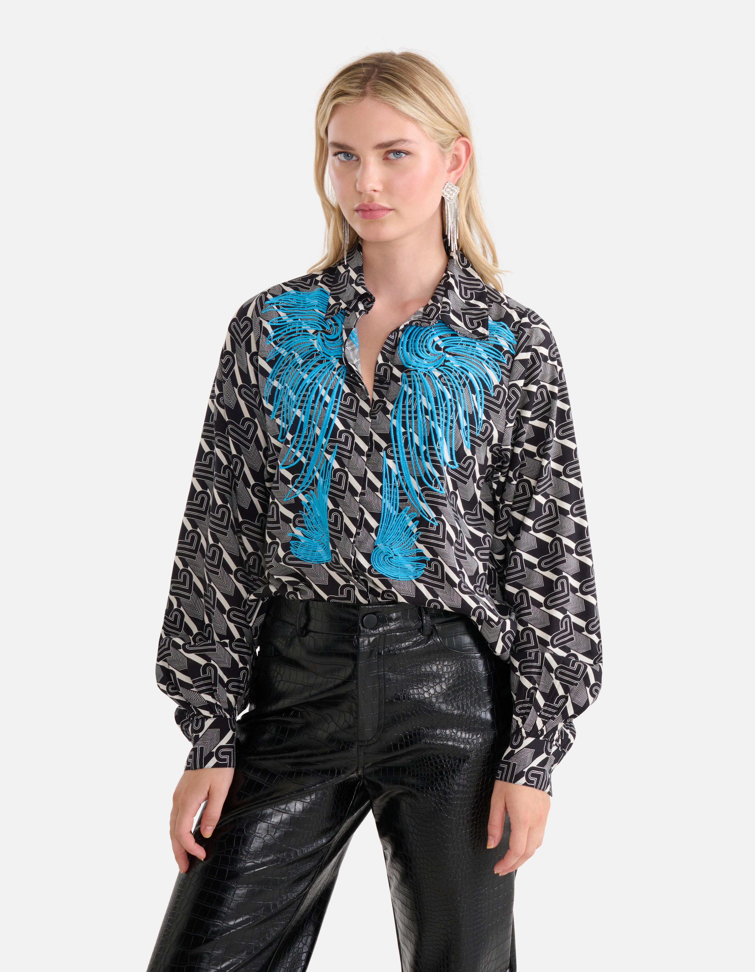 Embroidery Blouse Zwart/Wit SHOEBY WOMEN