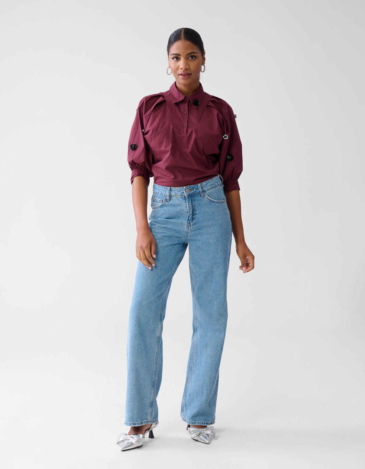 Flower Poplin Blouse Bordeaux SHOEBY WOMEN