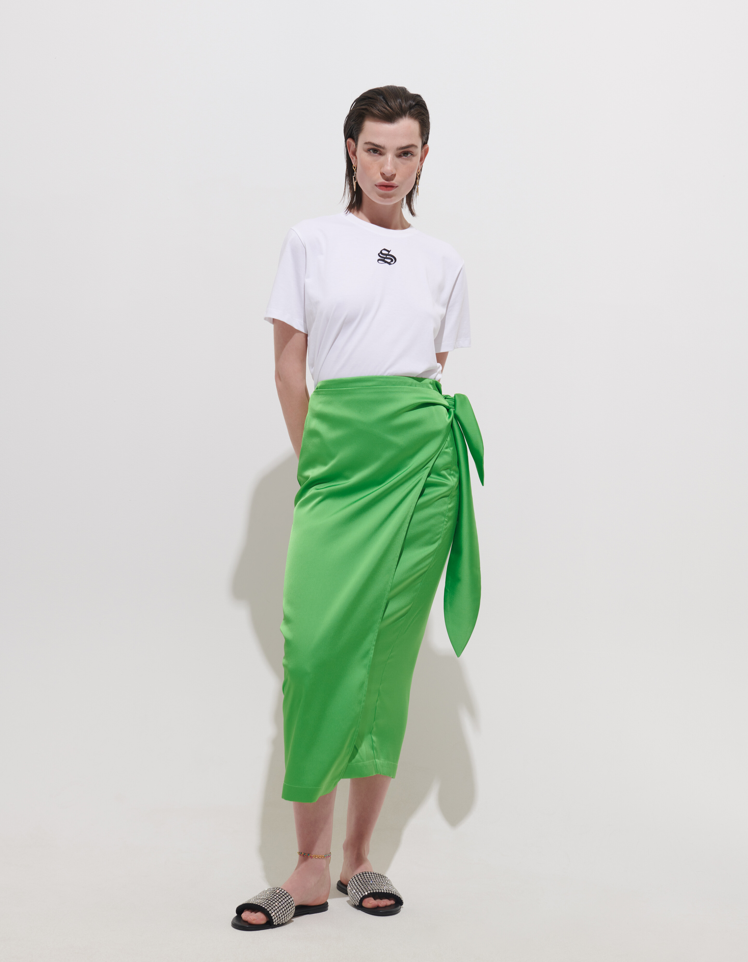 Satijnen Wrap Rok Groen SHOEBY WOMEN