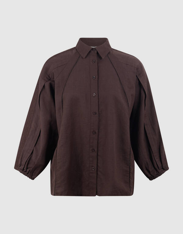 Pleated Embroidery Blouse Donkerbruin By Mieke SHOEBY WOMEN