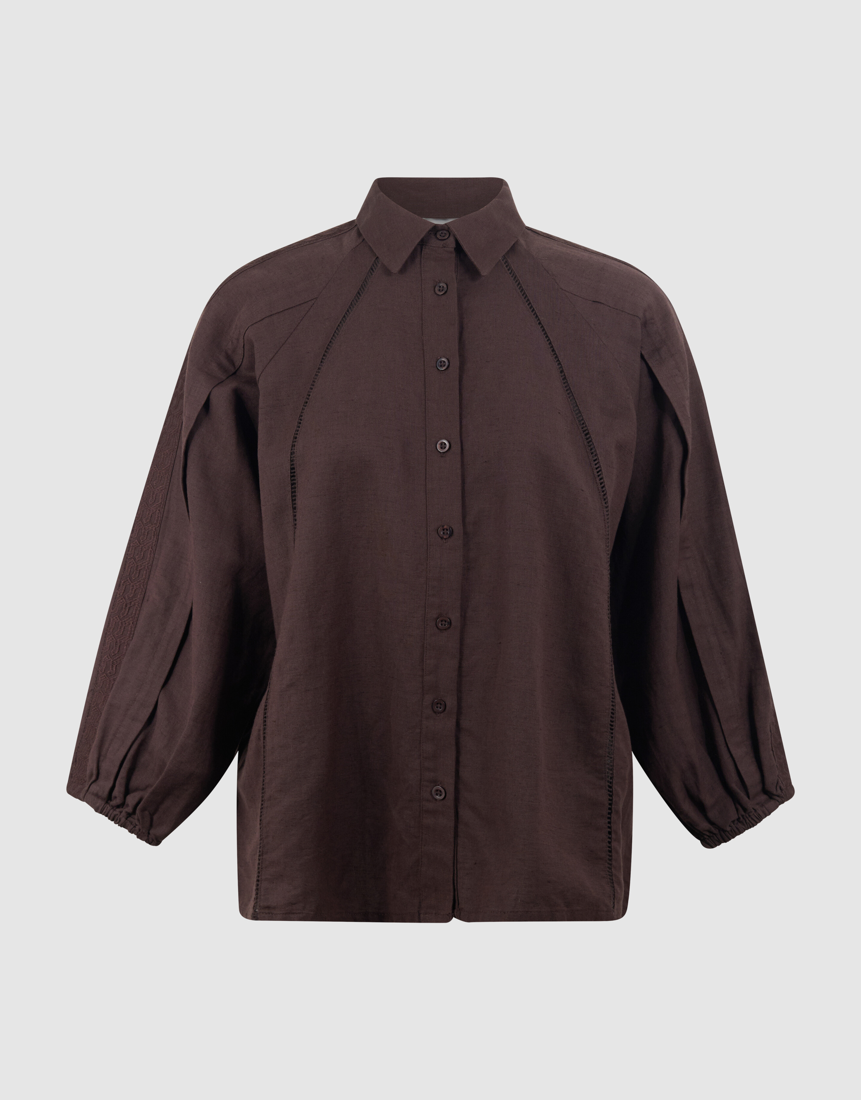 Pleated Embroidery Blouse Donkerbruin By Mieke SHOEBY WOMEN