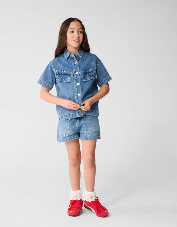Denim Studs Blouse Blauw SHOEBY GIRLS