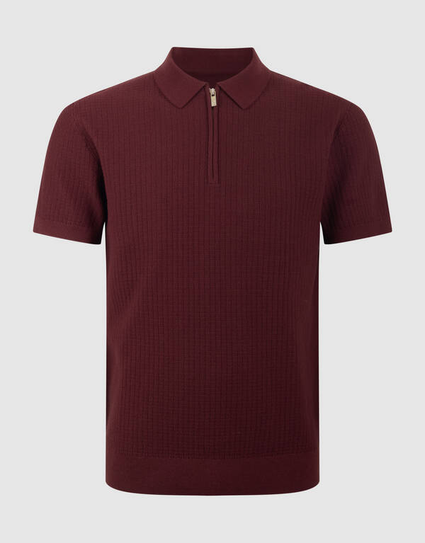 Gebreid Zip Polo Donkerrood SHOEBY MEN