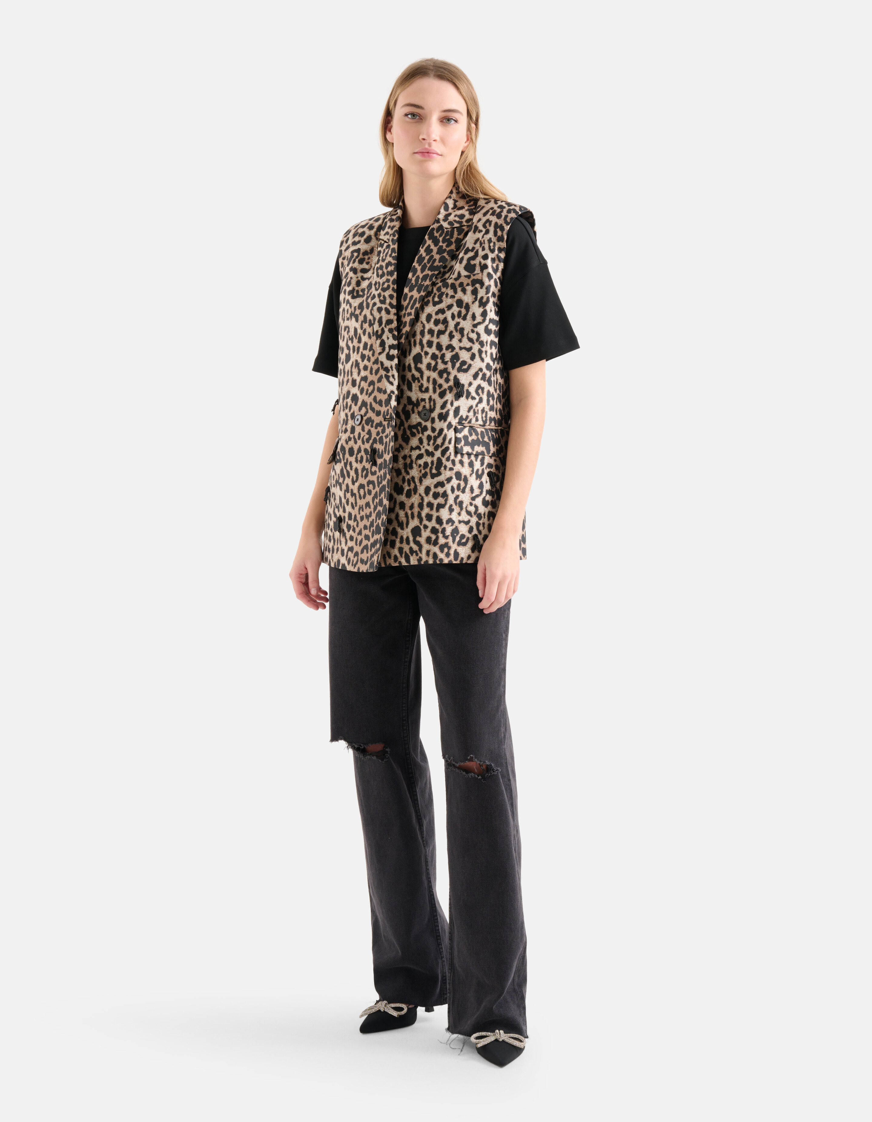 Leopard Jacquard Gilet Bruin SHOEBY WOMEN