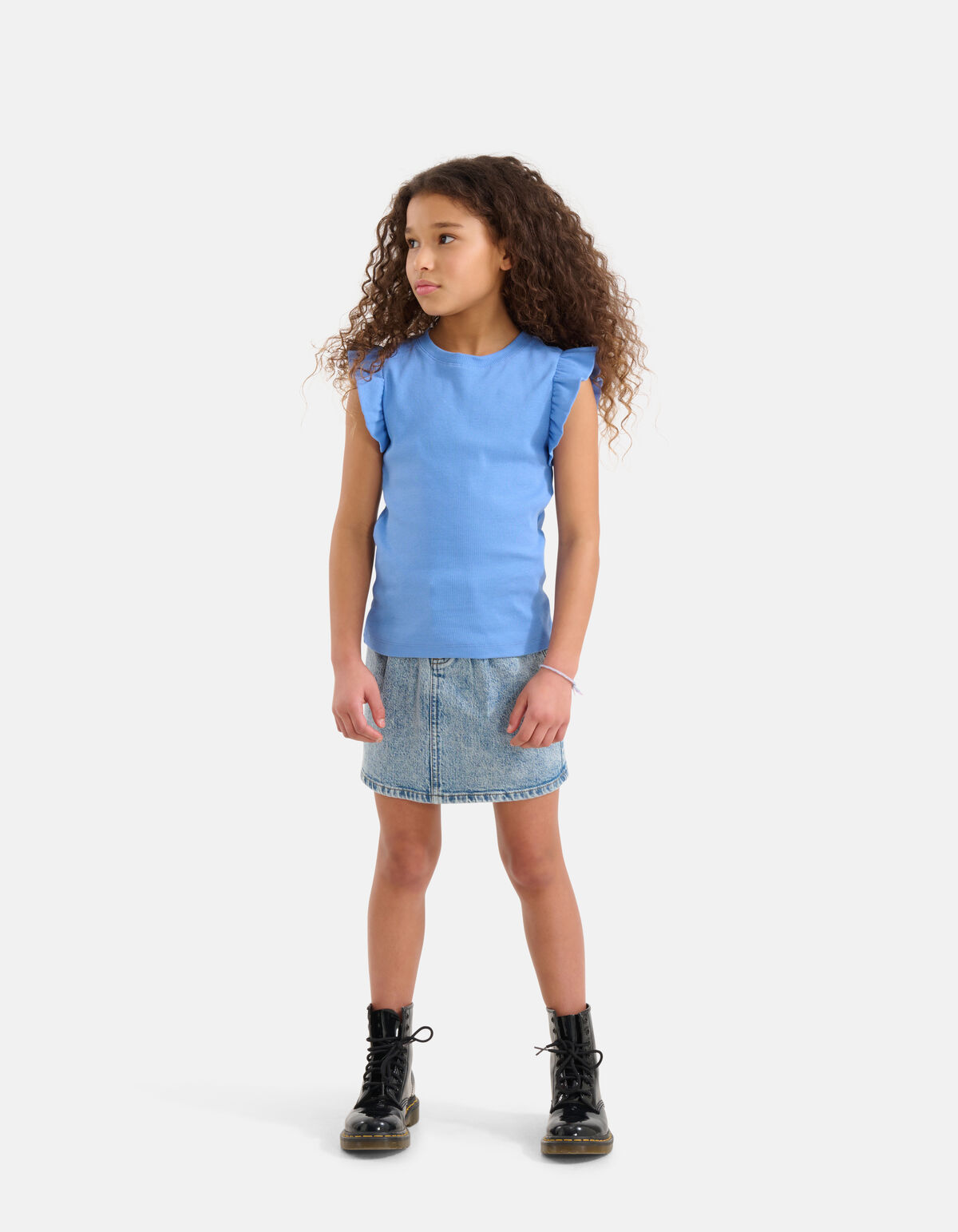 Ruffle Rib Top Lichtblauw SHOEBY GIRLS