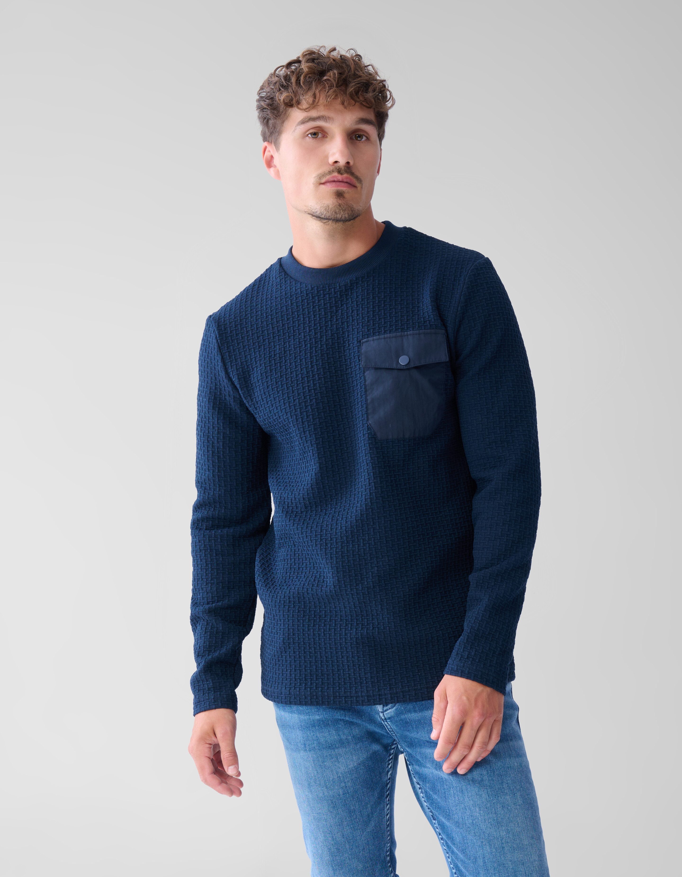 Structuur Pocket Trui Donkerblauw SHOEBY MEN