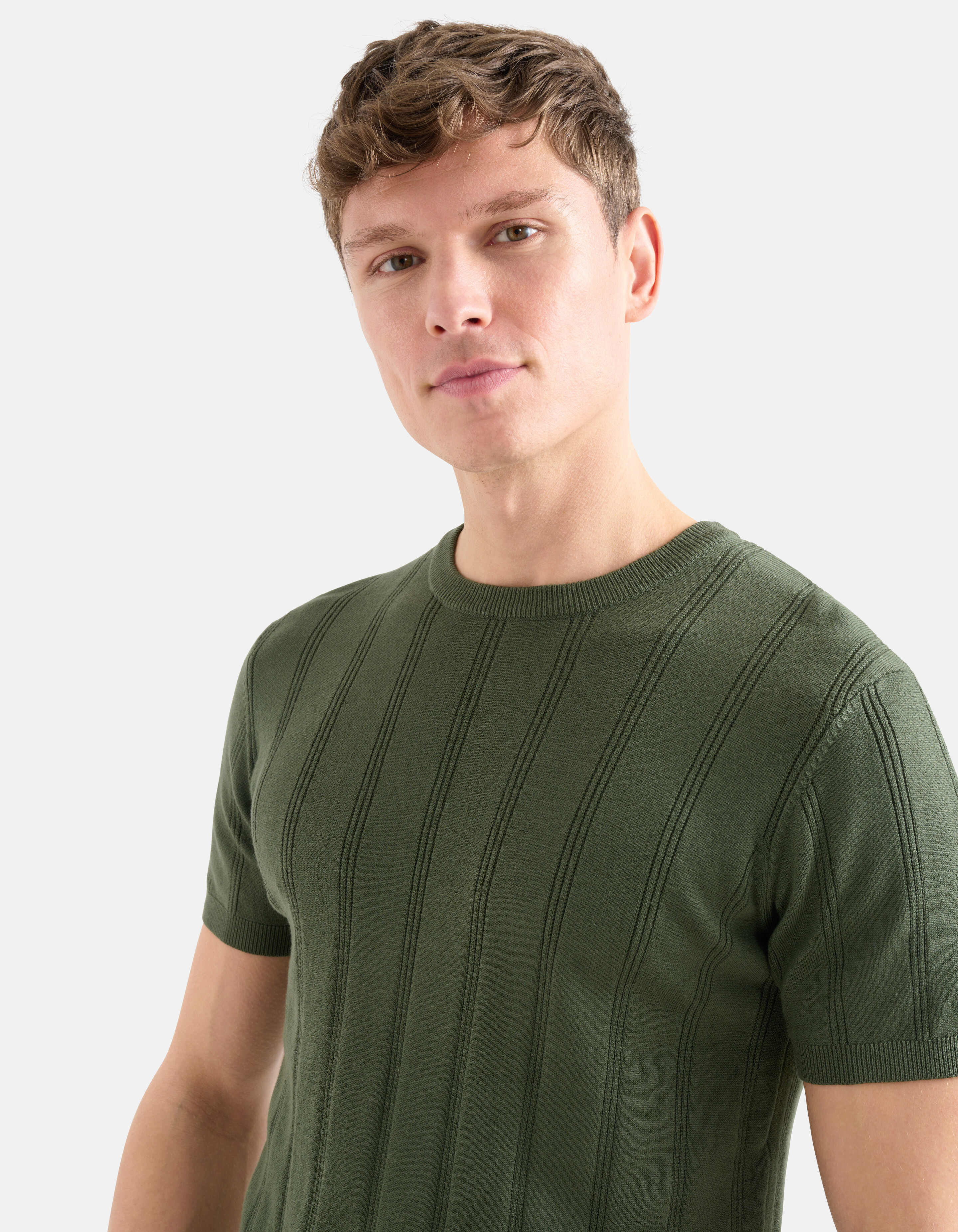 Gebreid T-shirt Donkergroen SHOEBY MEN