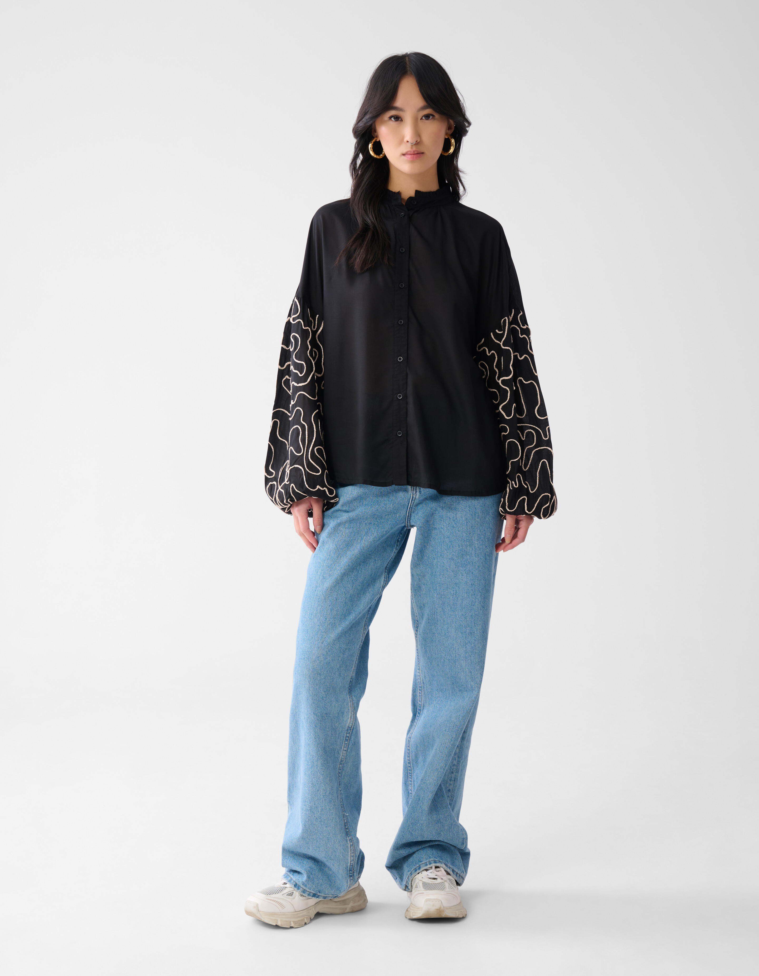 Cord Sleeve Blouse Zwart SHOEBY WOMEN
