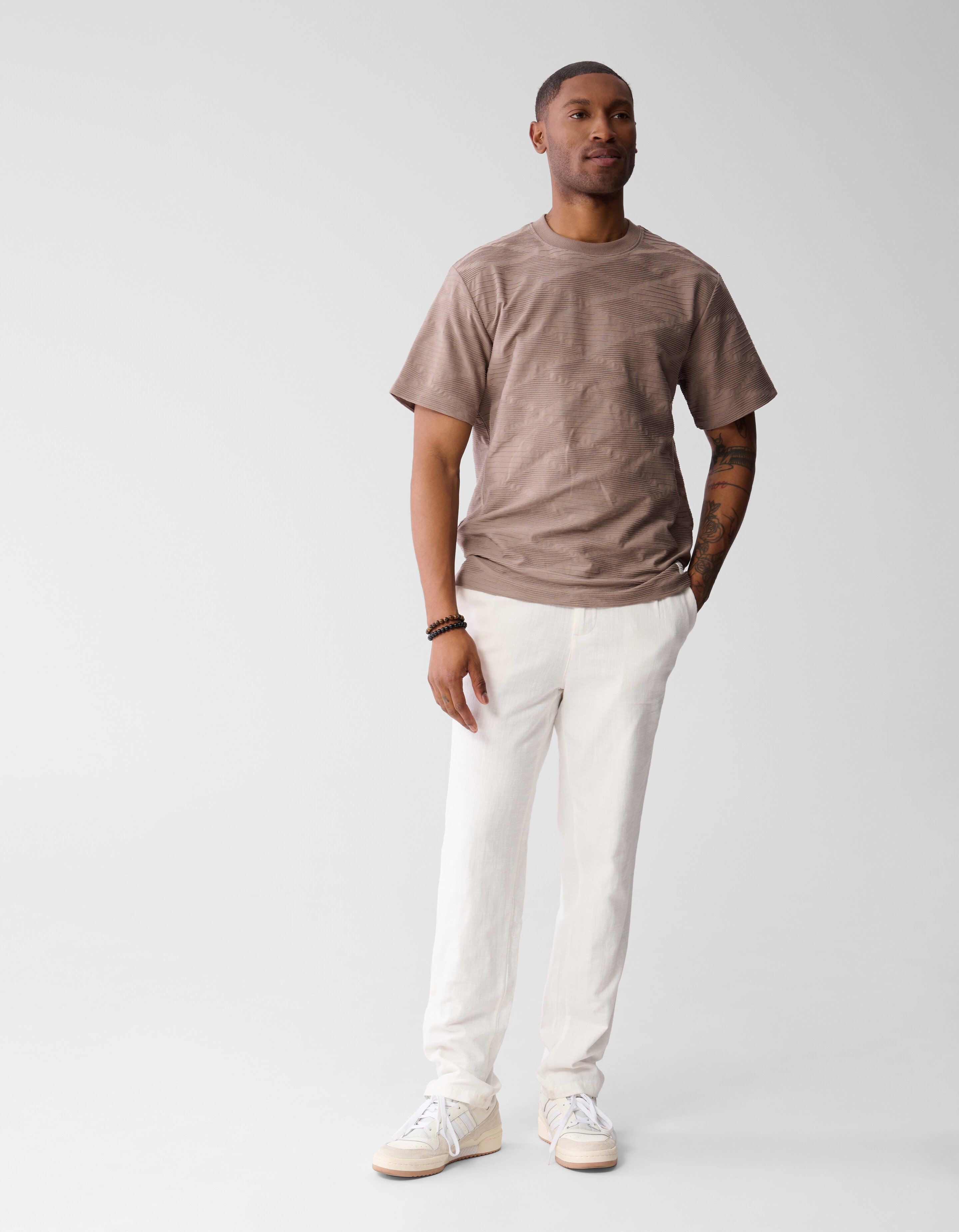 Wave Structuur T-shirt Lichtbruin SHOEBY MEN