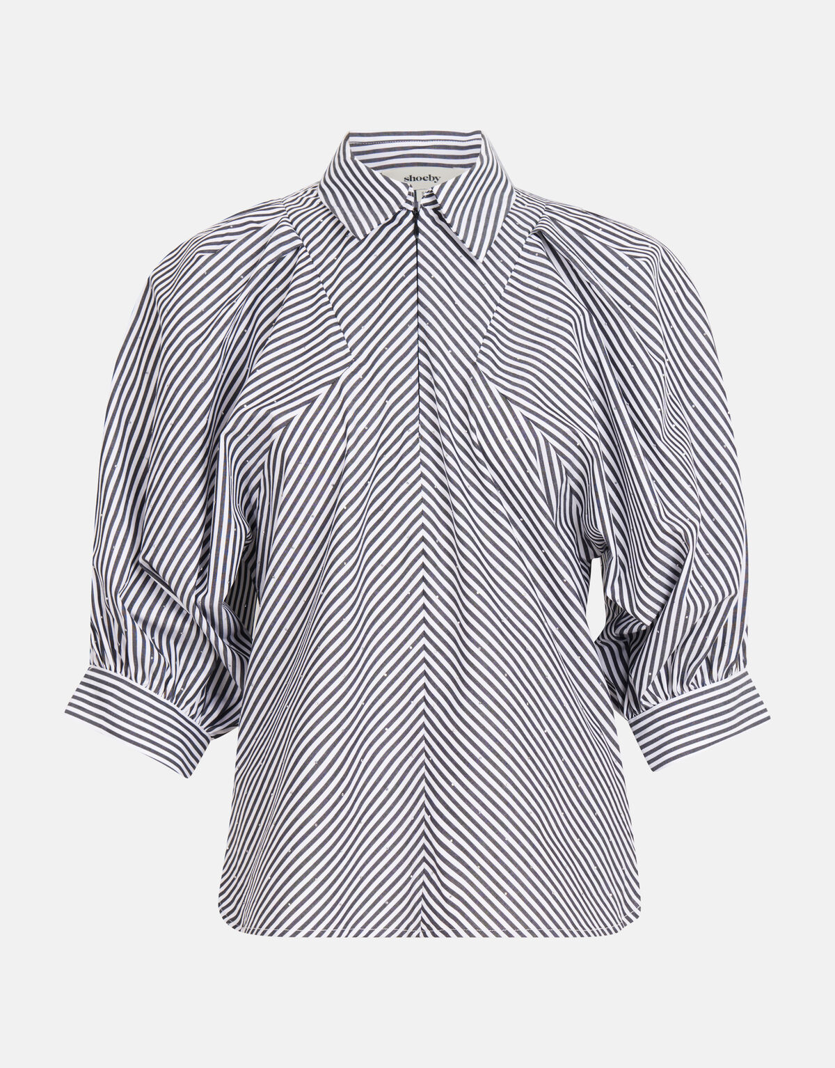 Poplin Strass Blouse Zwart/Wit SHOEBY WOMEN