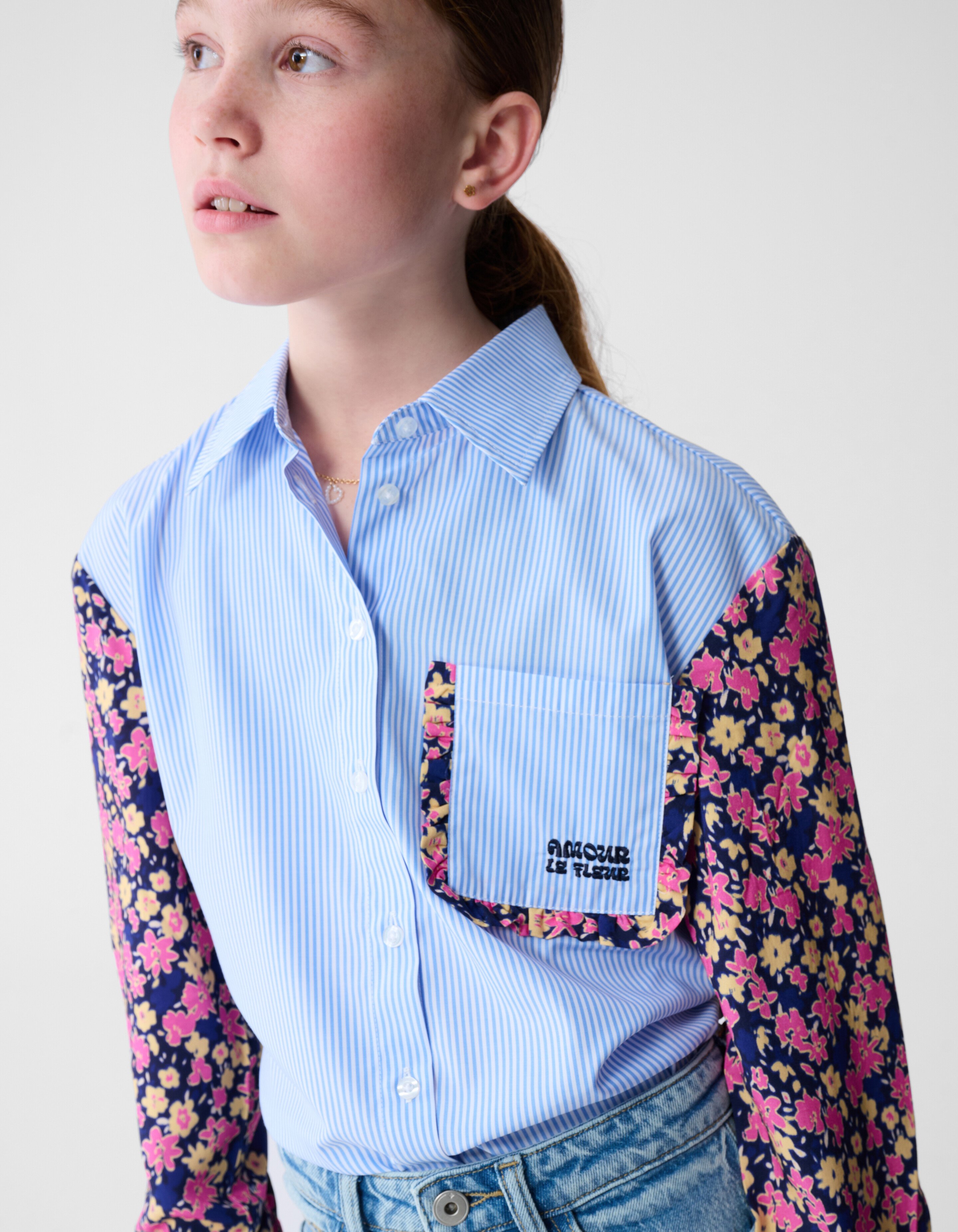 Flower Pinstripe Blouse Lichtblauw SHOEBY GIRLS