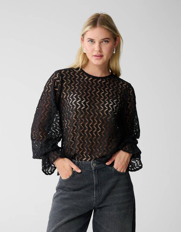 Kanten Zigzag Top Zwart SHOEBY WOMEN