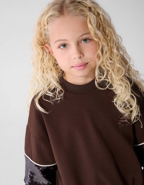 Sporty Pailletten Sweater Bruin SHOEBY GIRLS