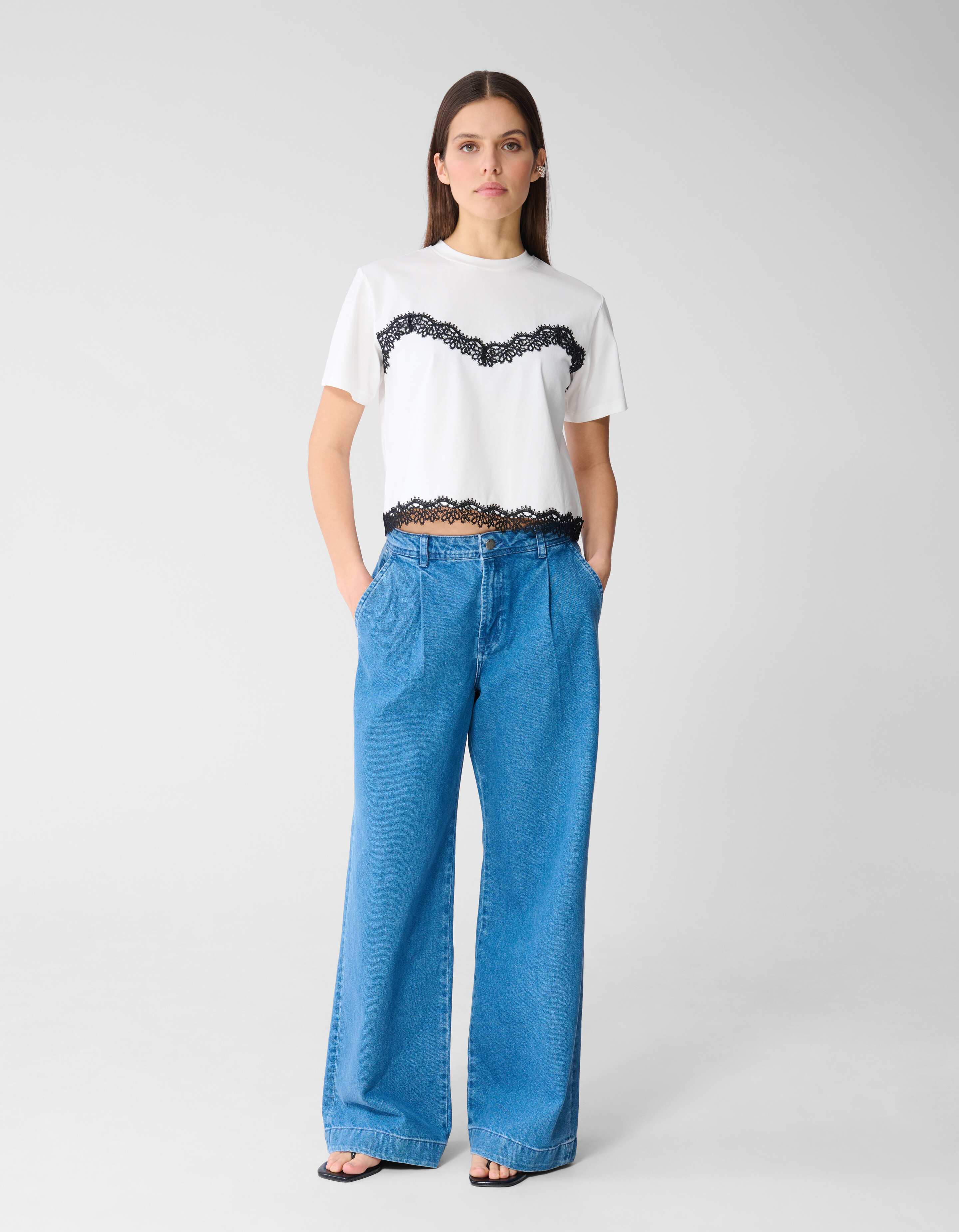 Pleated Wide Leg Fit Jeans Mediumstone SHOEBY WOMEN