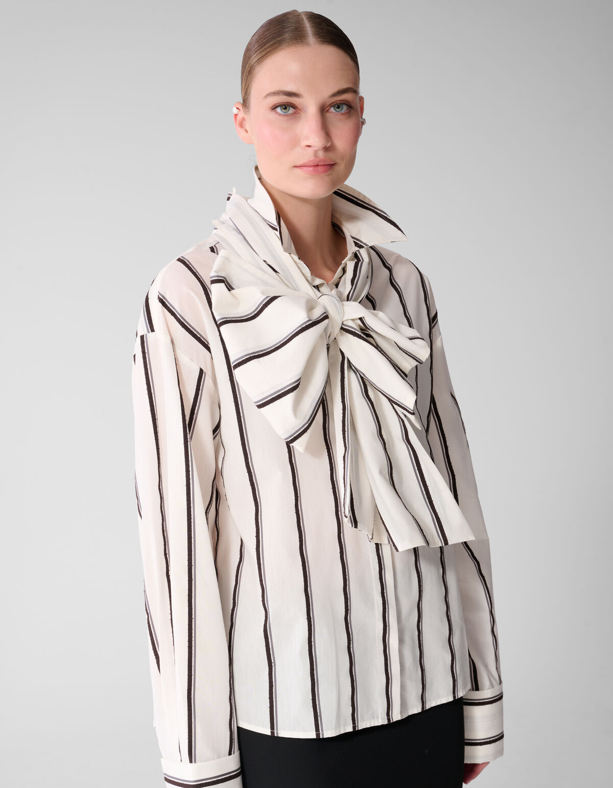 Gestreepte Jacquard Blouse Gebroken Wit By Mieke SHOEBY WOMEN