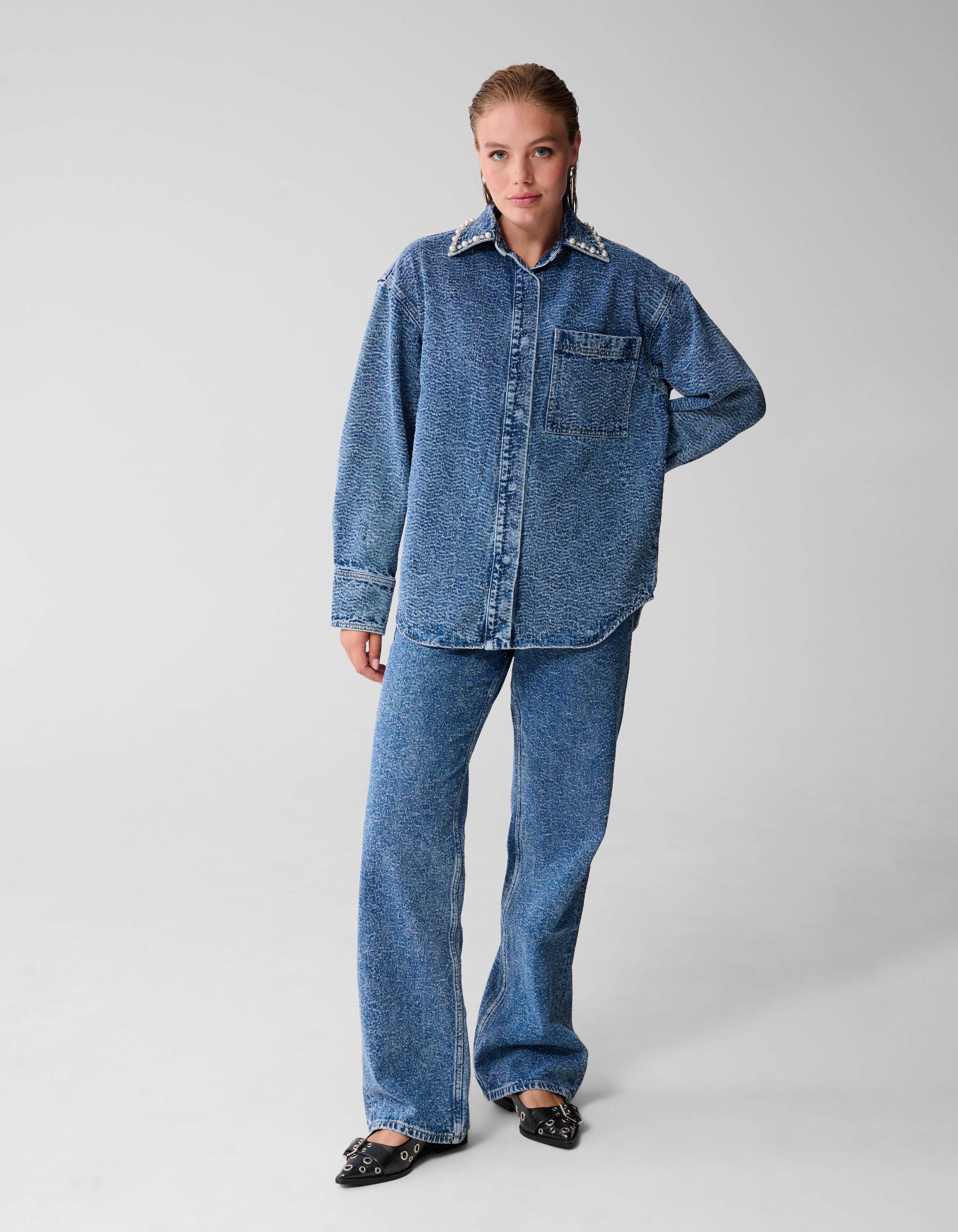 Structuur Wide Leg Jeans Mediumstone SHOEBY WOMEN