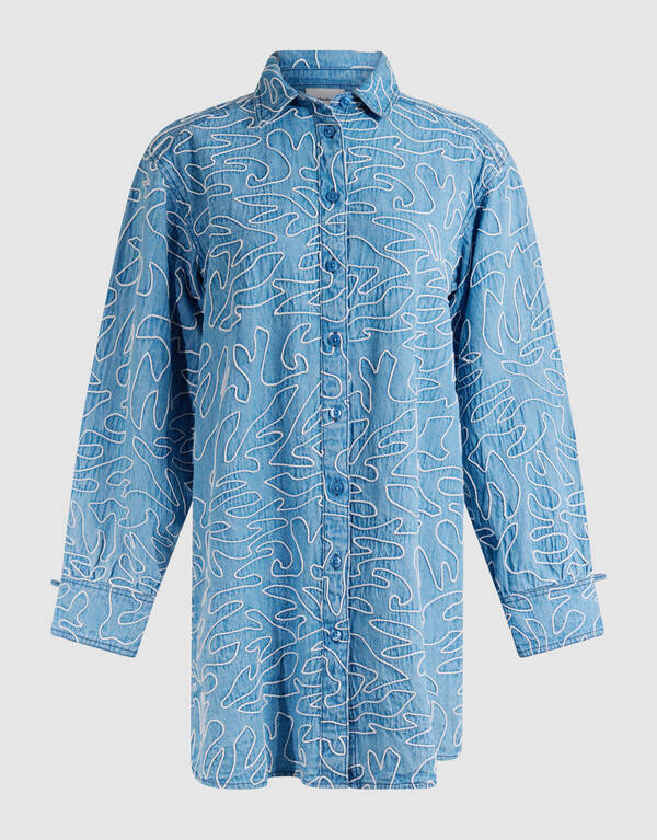 Embroidery Cord Jurk Denim Blauw SHOEBY WOMEN