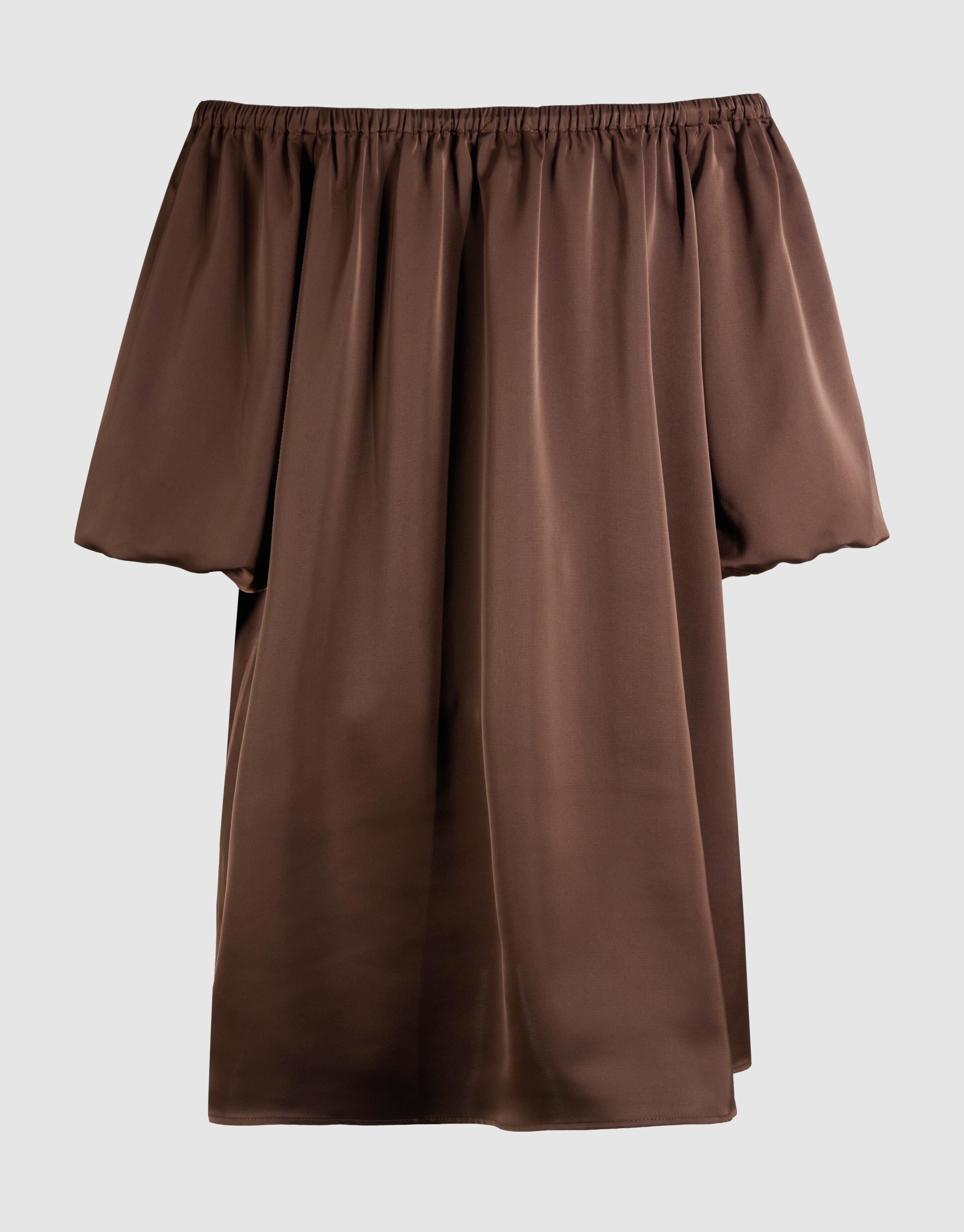 Satijnen Off Shoulder Mini Jurk Bruin By Fred SHOEBY WOMEN