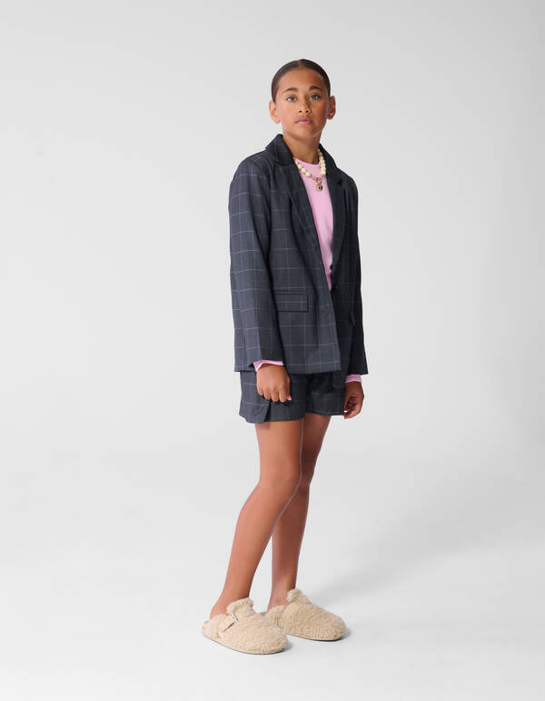 Relaxed Fit Ruiten Blazer Donkergrijs SHOEBY GIRLS