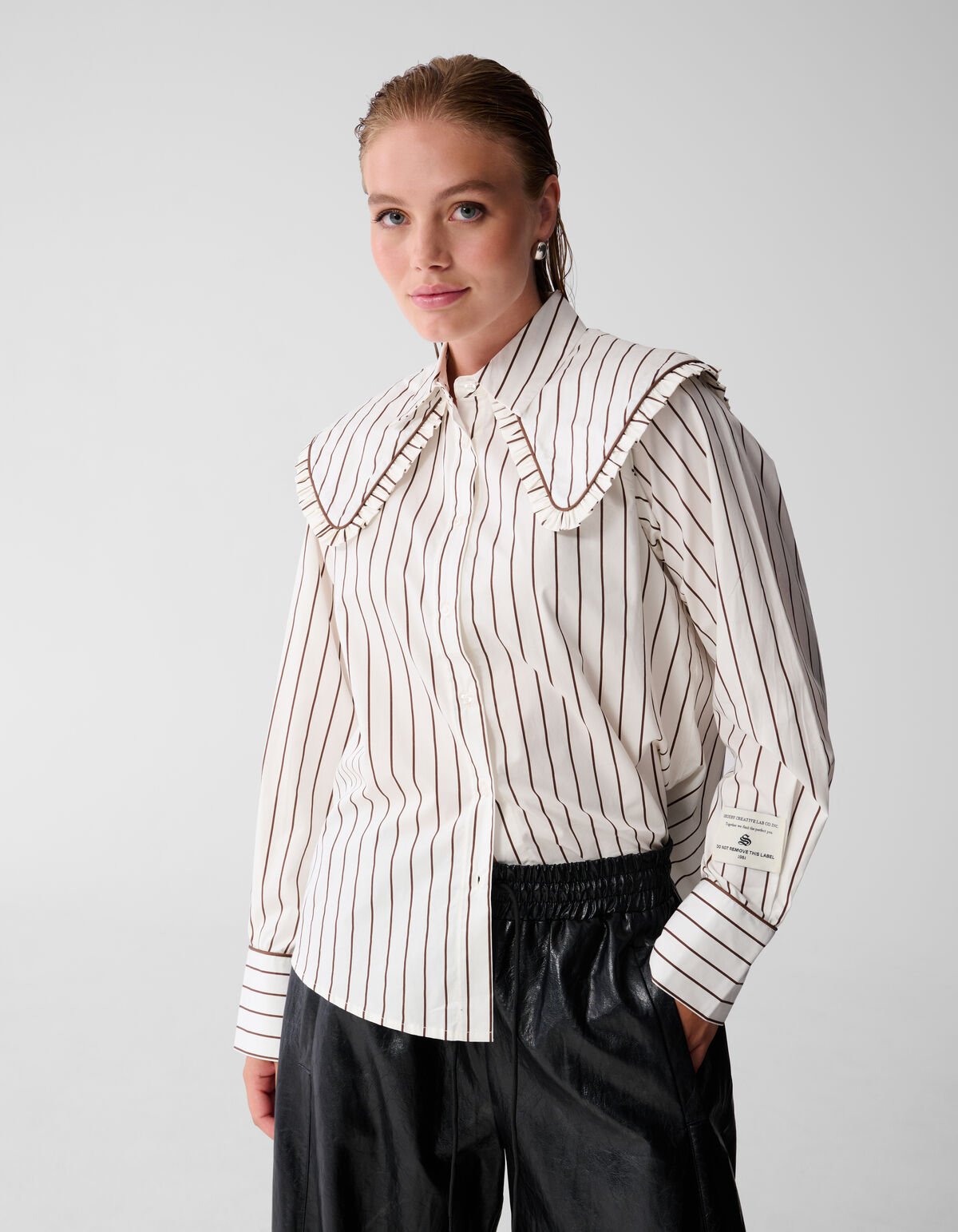 Big Collar Stripe Blouse Bruin SHOEBY WOMEN