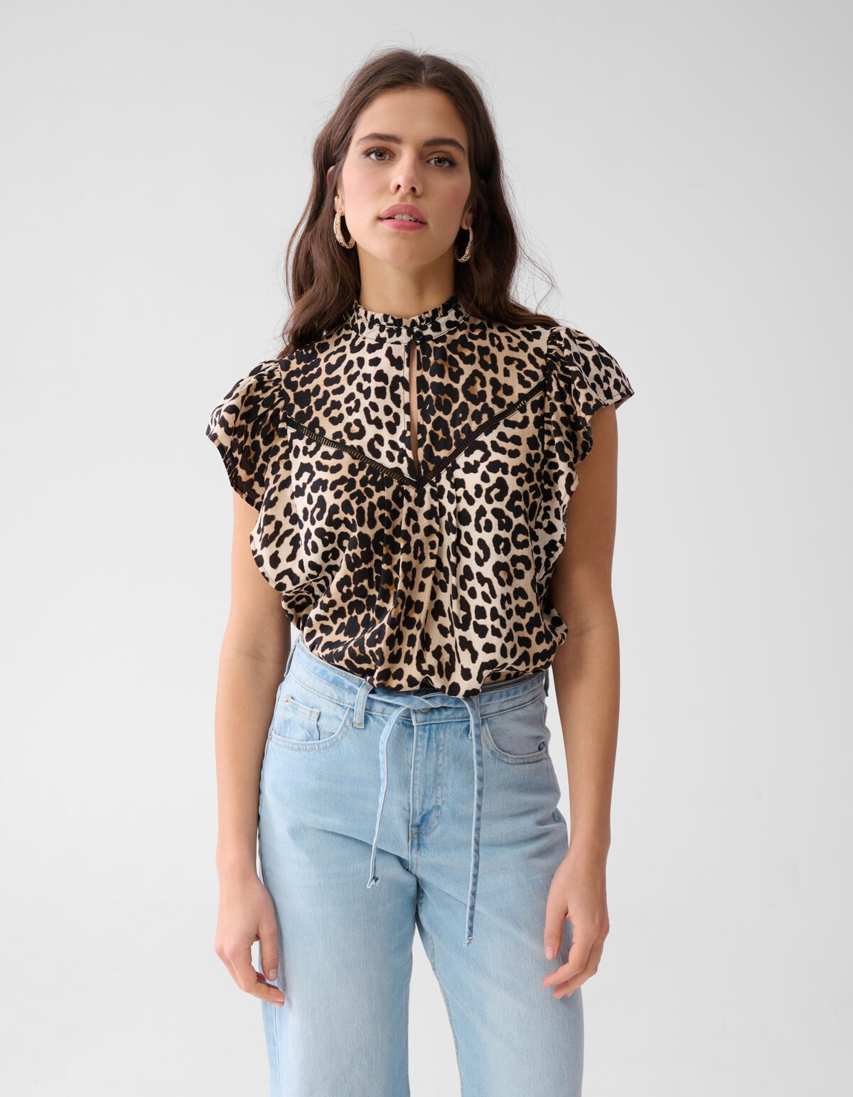 Leopard Ruffle Top Bruin SHOEBY WOMEN