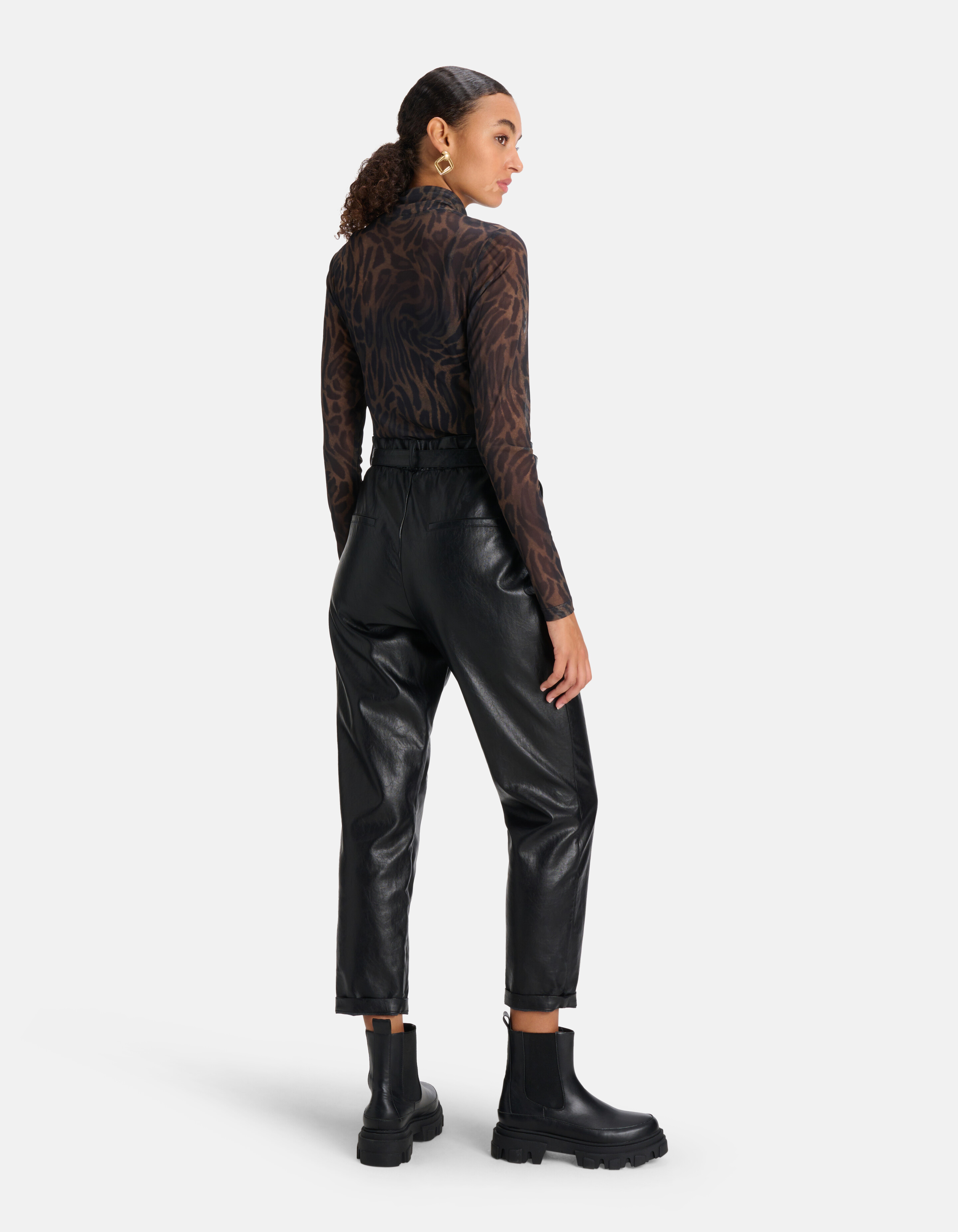 Leopard Print Mesh Top Donkergroen SHOEBY WOMEN