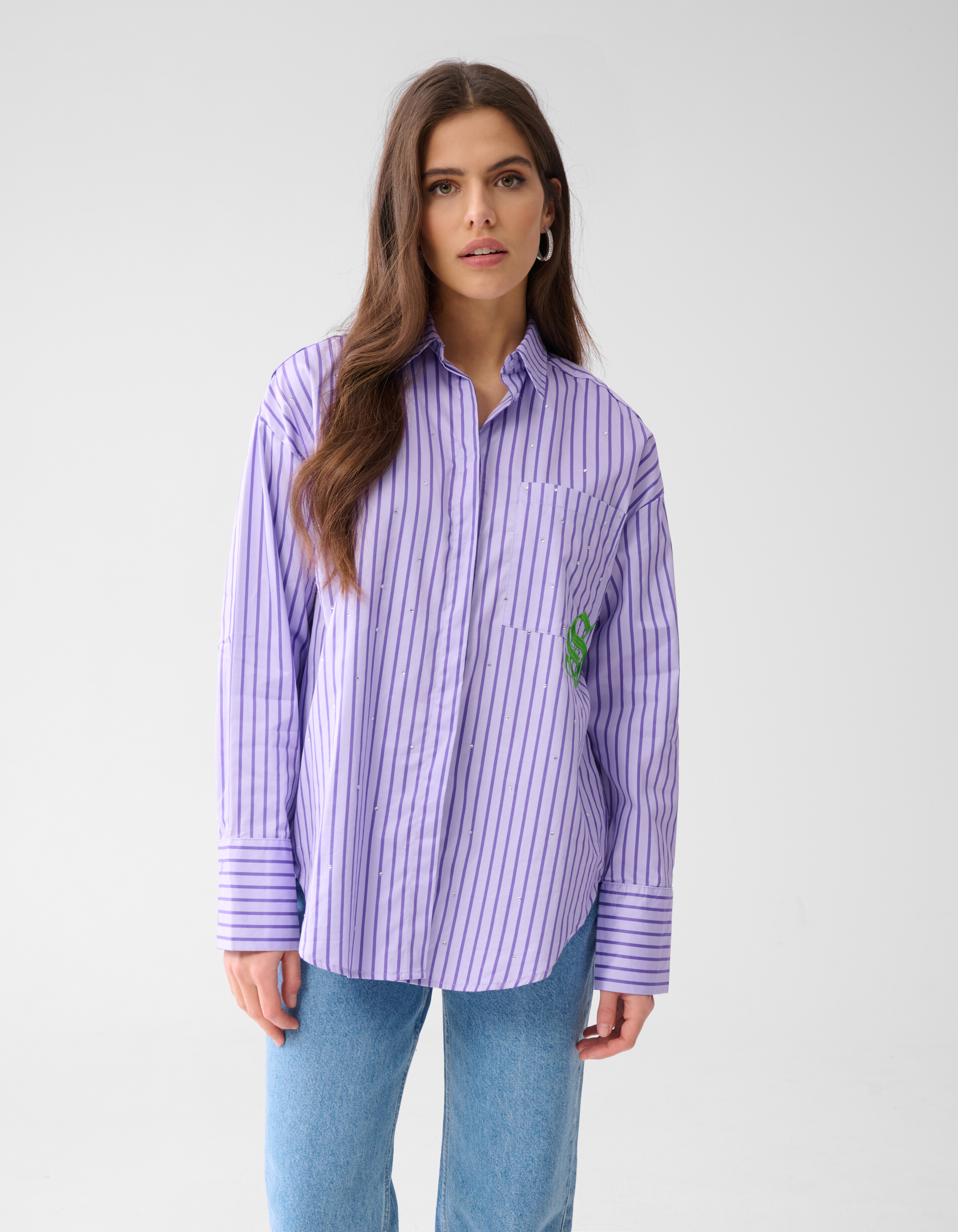Pinstripe Logo Blouse Paars SHOEBY WOMEN