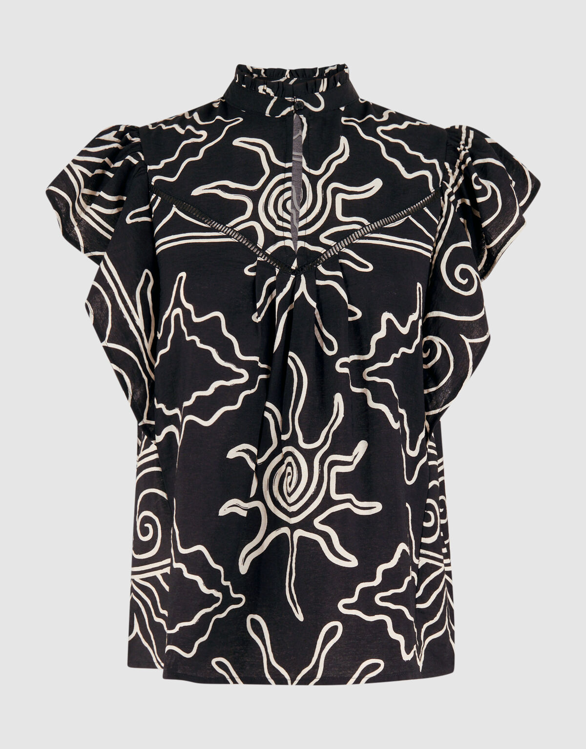 Printed Ruffle Top Zwart SHOEBY WOMEN