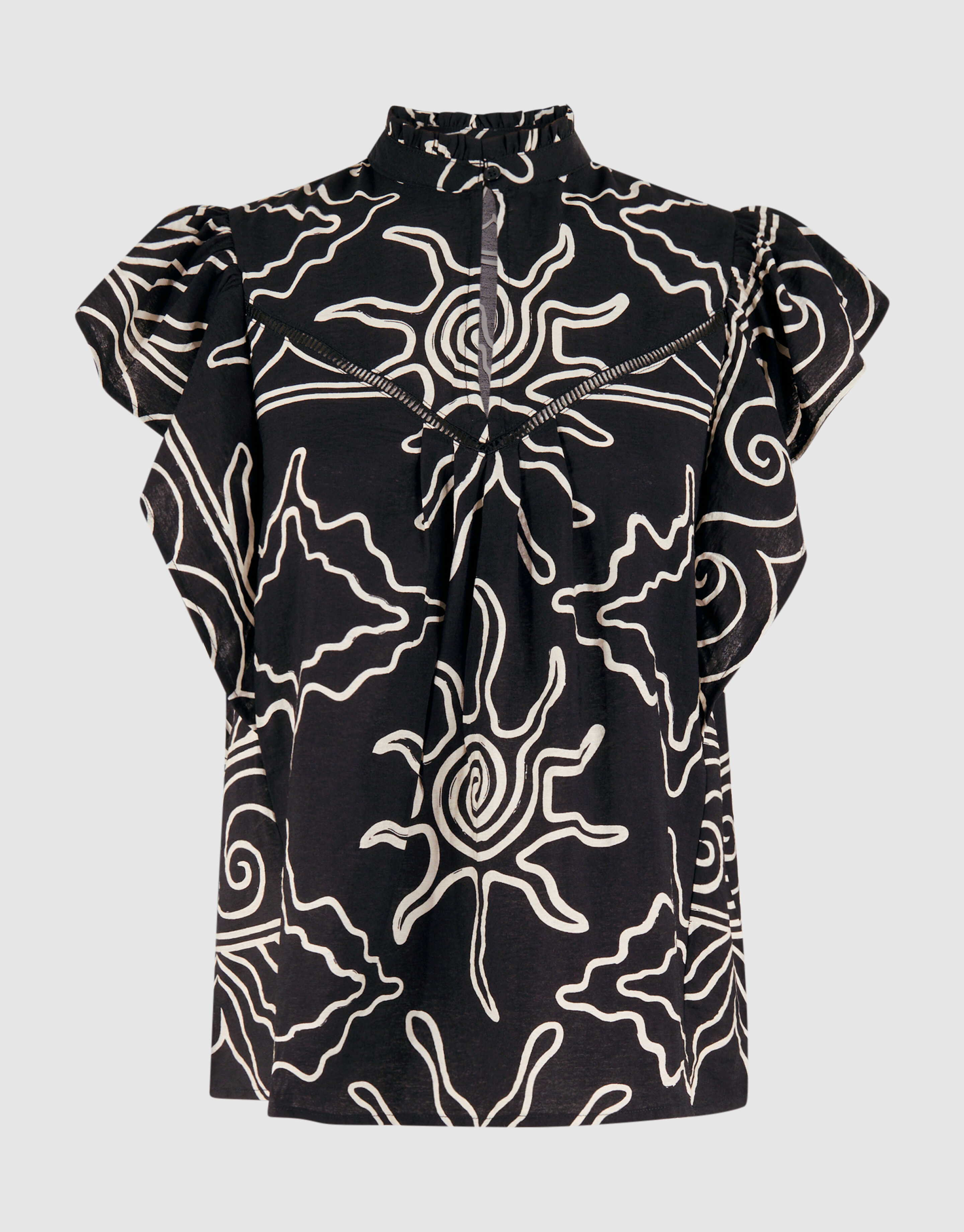 Printed Ruffle Top Zwart SHOEBY WOMEN
