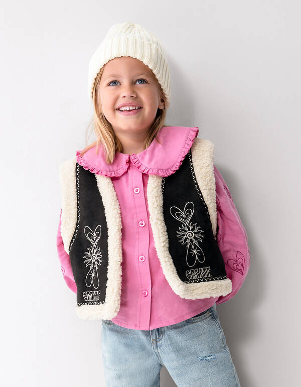 Teddy Embroidery Gilet Zwart SHOEBY GIRLS