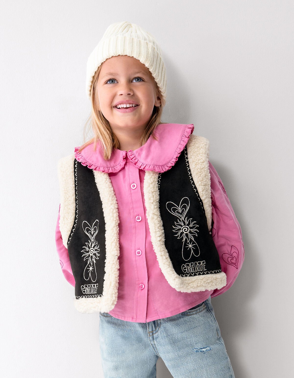 Teddy Embroidery Gilet Zwart SHOEBY GIRLS