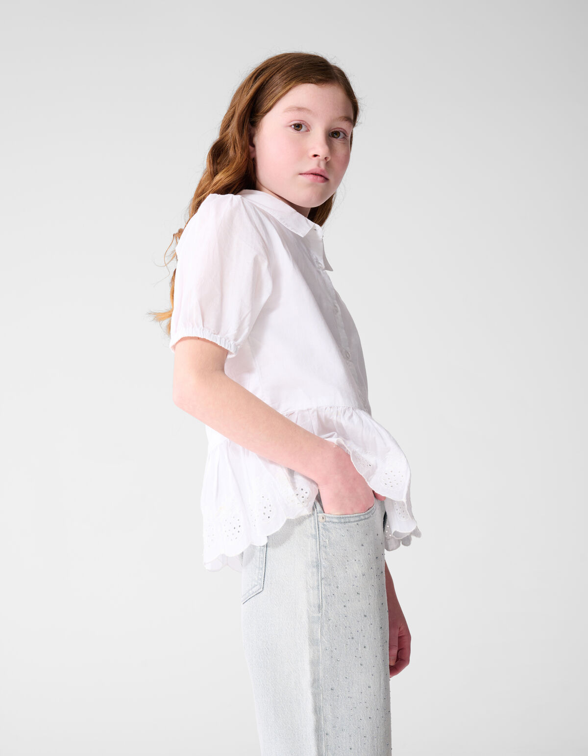 Embroidery Ruffle Blouse Wit SHOEBY GIRLS