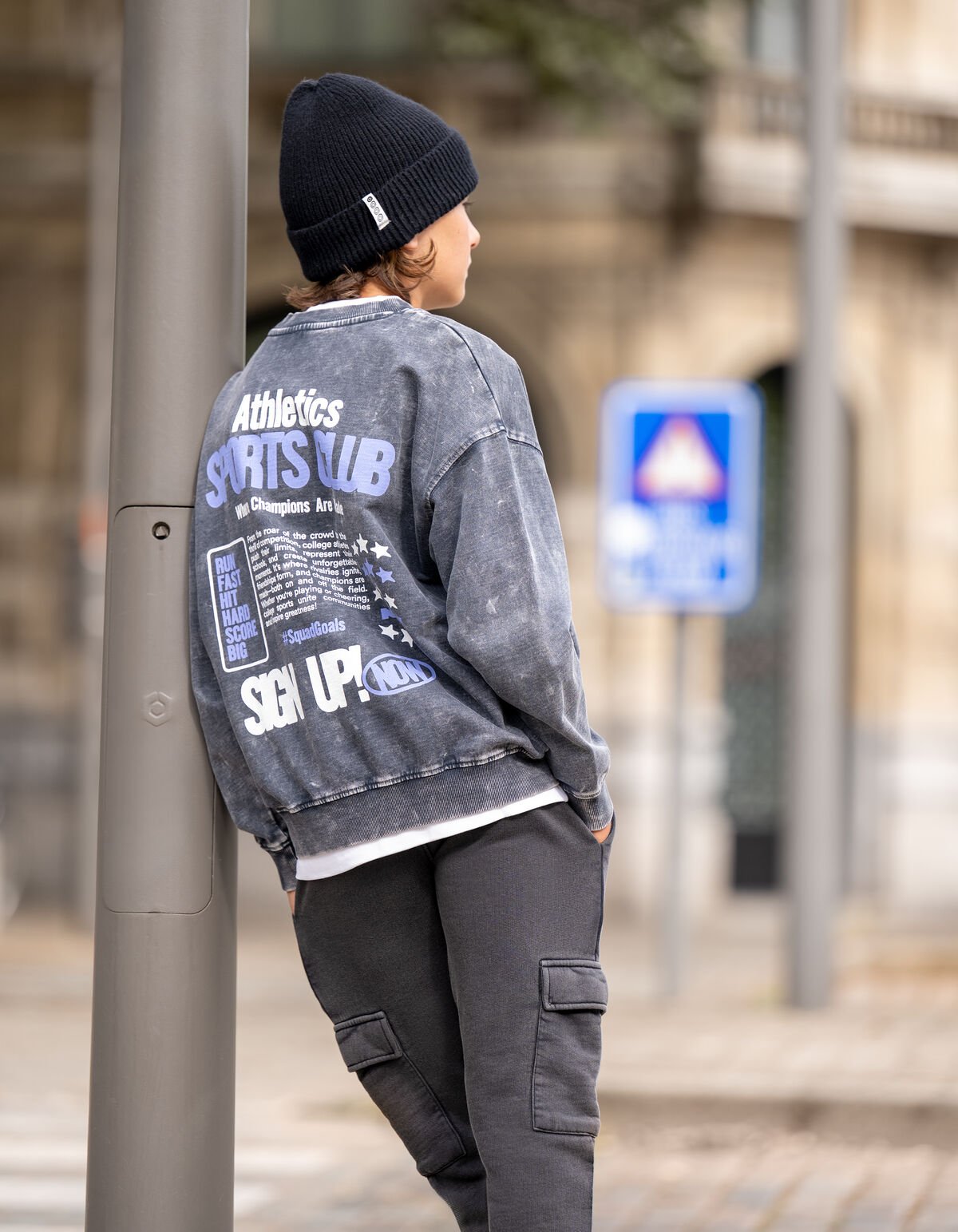 Washed Club Artwork Sweater Donkergrijs SHOEBY BOYS