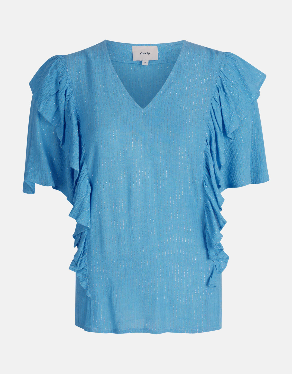 Ruffle Lurex Top Blauw SHOEBY WOMEN