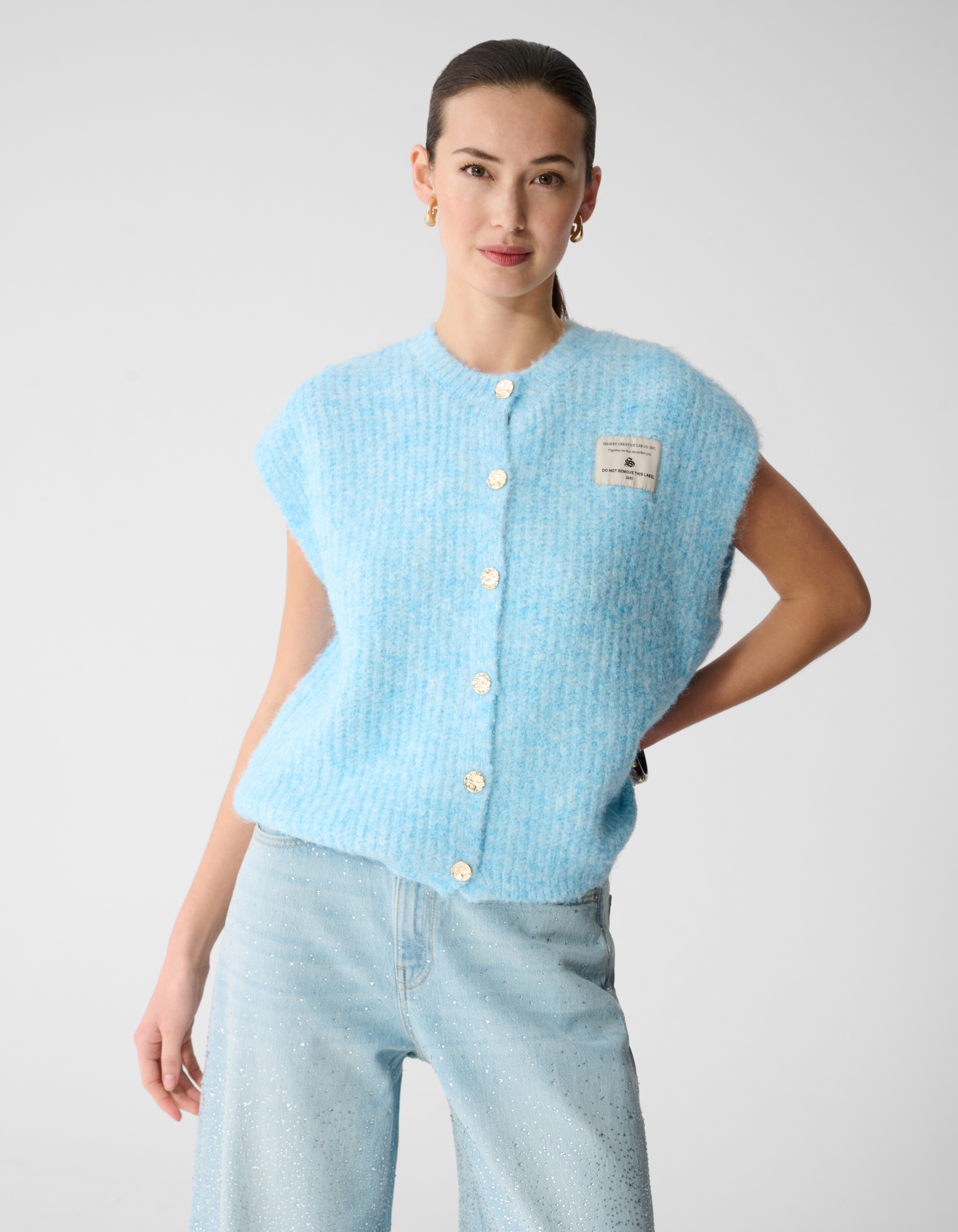 Hairy Button Gilet Lichtblauw SHOEBY WOMEN