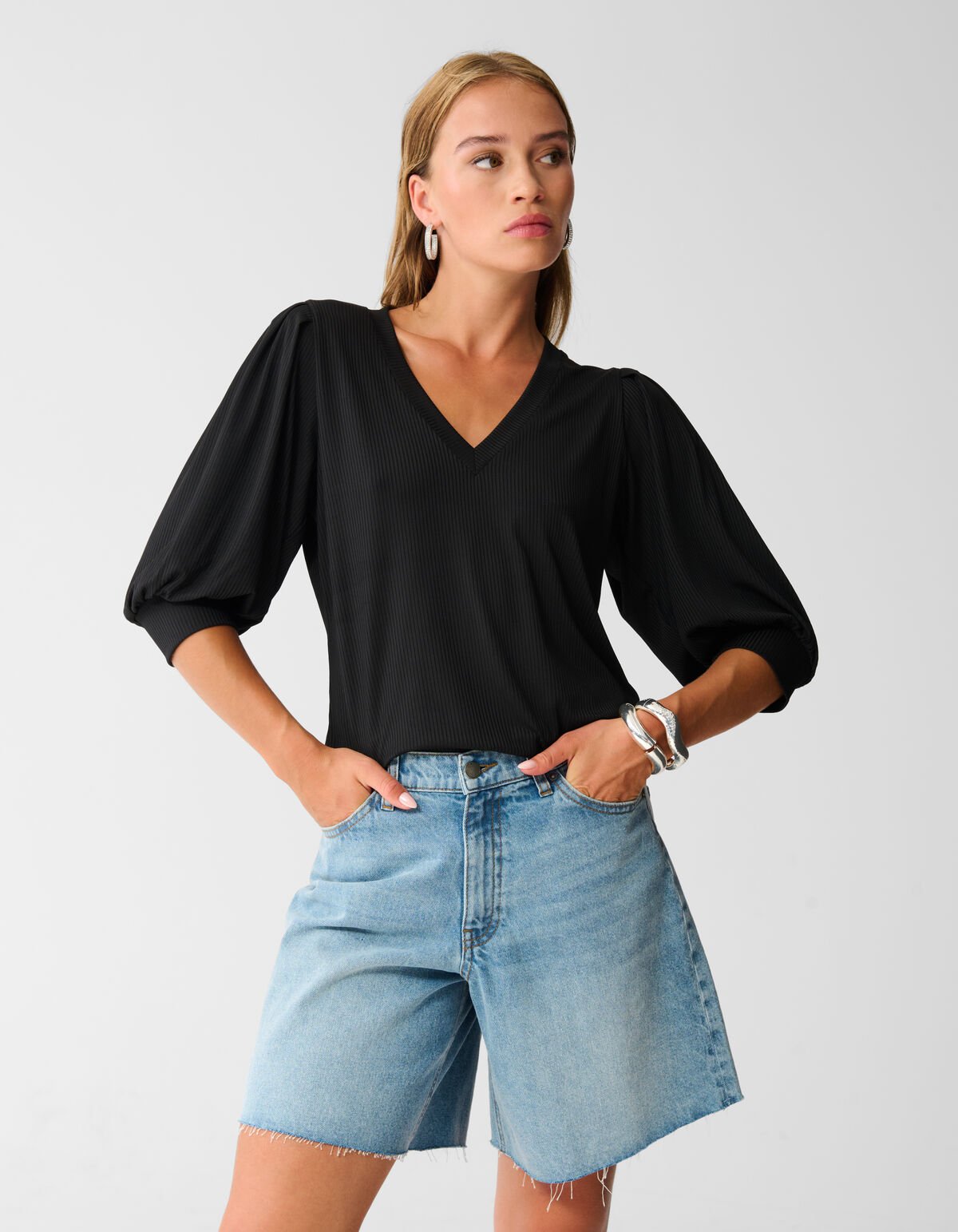 Rib Jersey Top Zwart SHOEBY WOMEN