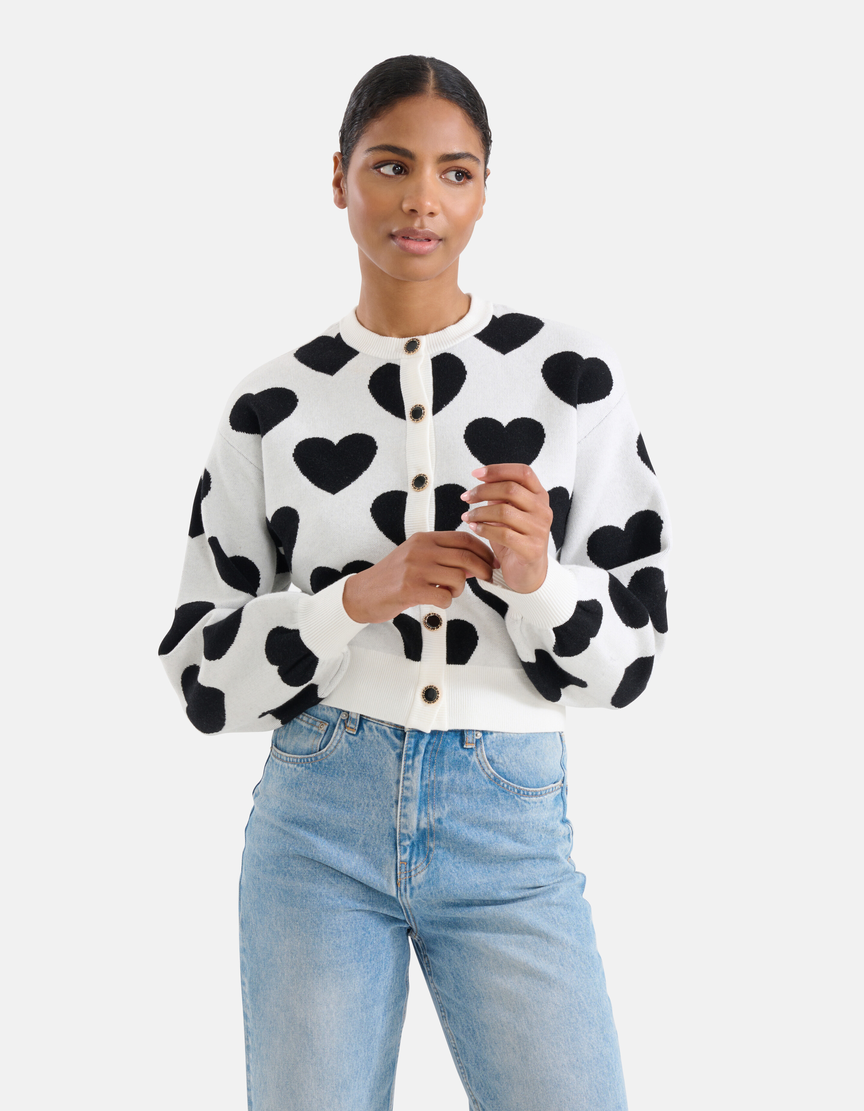 Heart Cardigan Wit/Zwart SHOEBY WOMEN