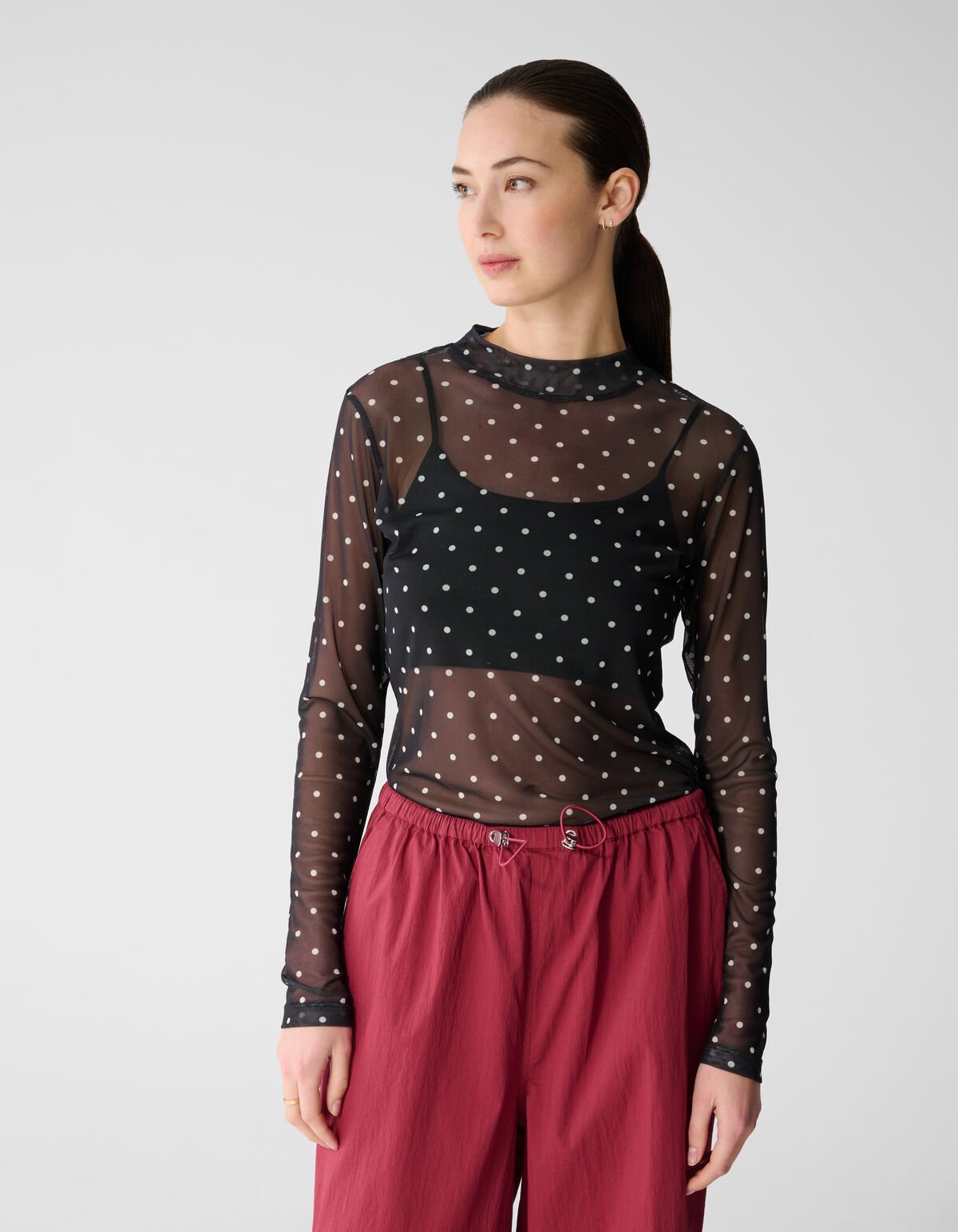 Mesh Polkadot Longsleeve Top Zwart SHOEBY WOMEN
