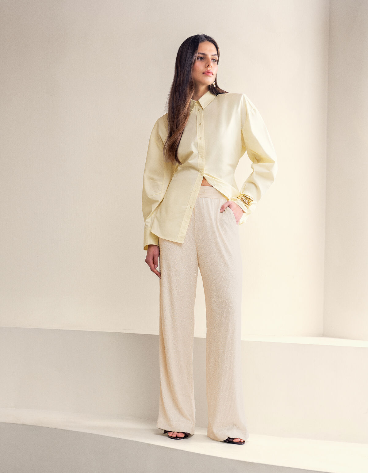 Sequin Wide Leg Broek Gebroken Wit SHOEBY WOMEN