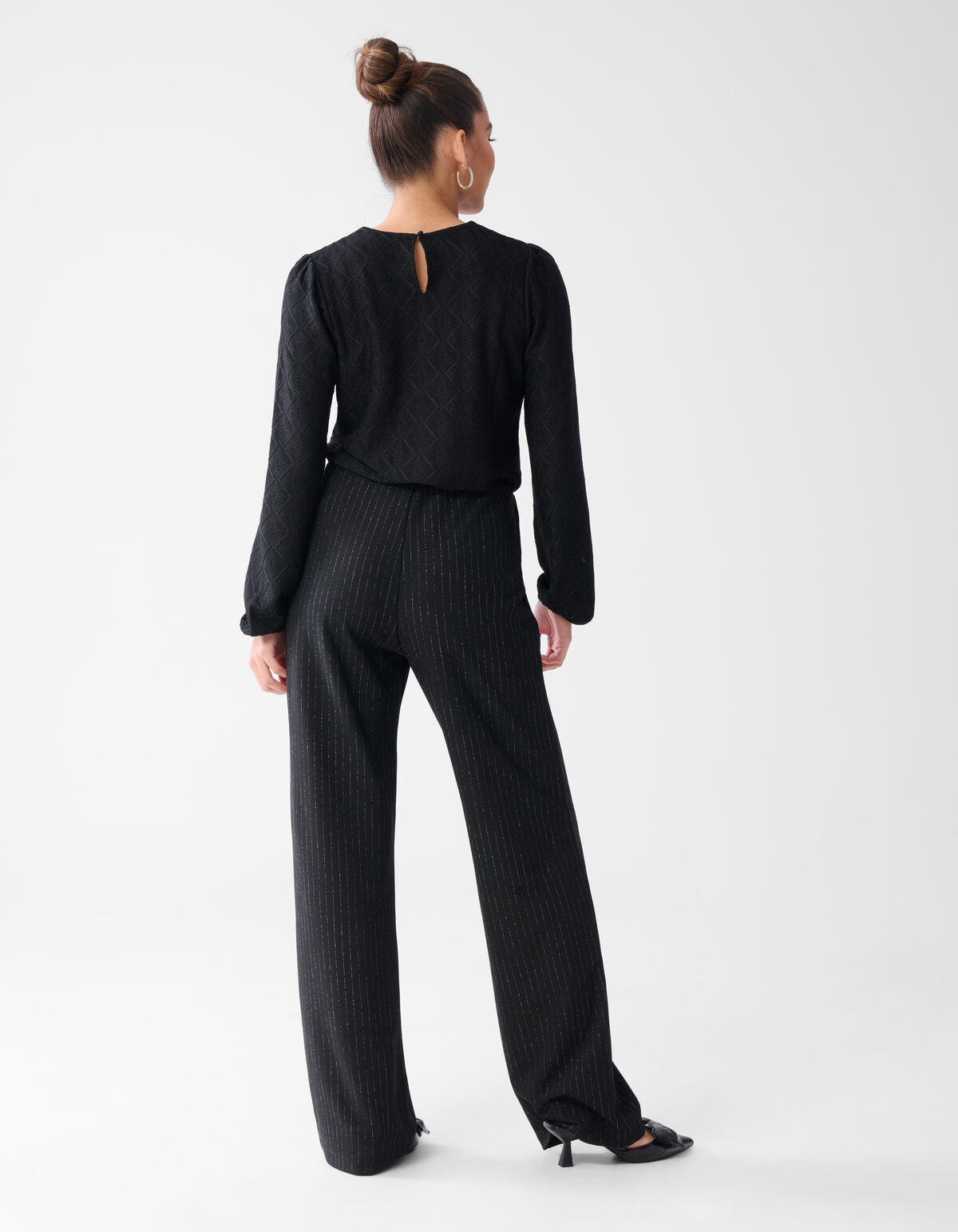 Lurex Pinstripe Wide Leg Broek Zwart SHOEBY WOMEN