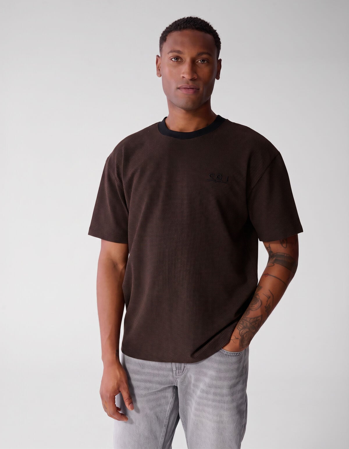 Honeycomb T-shirt Donkerbruin SHOEBY MEN