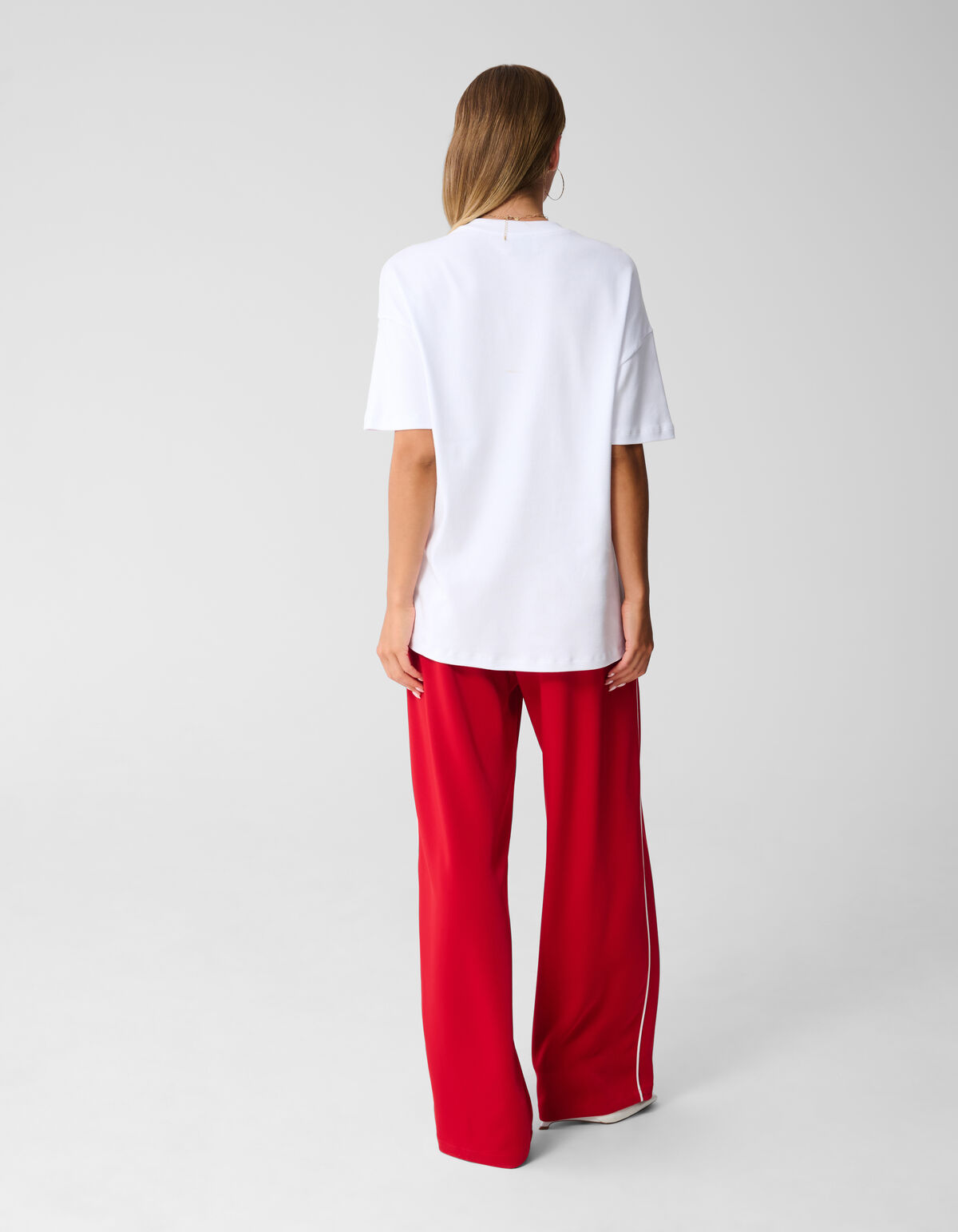 Sporty Waistband Wide Leg Broek Rood SHOEBY WOMEN