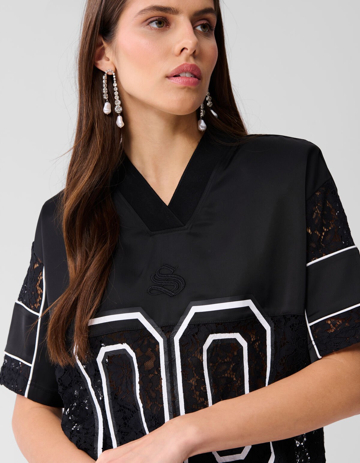 Oversized Kanten Baseball T-shirt Zwart SHOEBY WOMEN